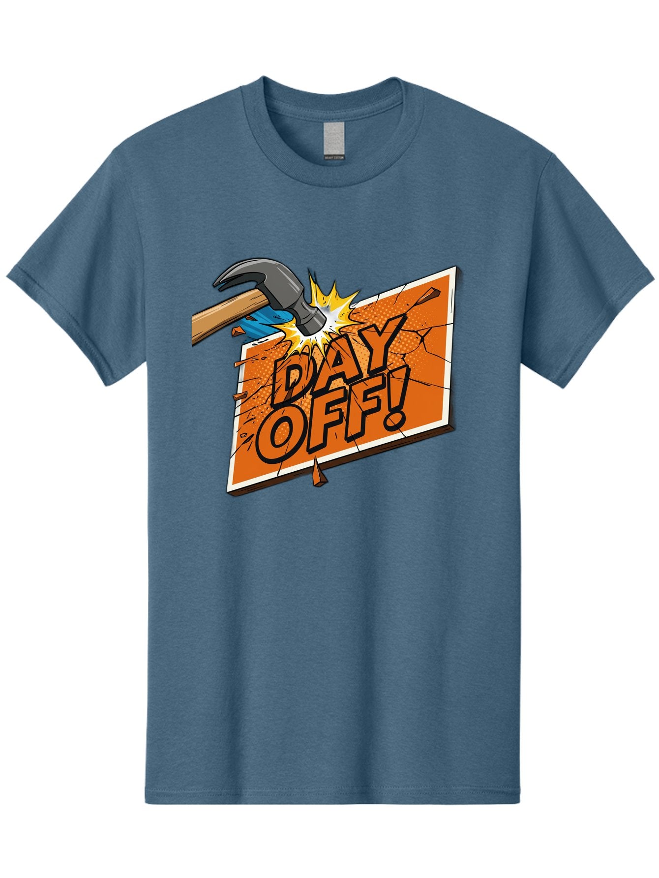 Day-Off-1 Men'S Graphic Tee, 100% Cotton, Comfortable Casual Summer Wear, Machine Washable, Day Off, Hammer Smashing Sign, Cartoon Humor, Comedic Relief, Breaking Rules, Relaxation, Leisure Time, Comical Illustration, Work-Life Balance Bac978 14