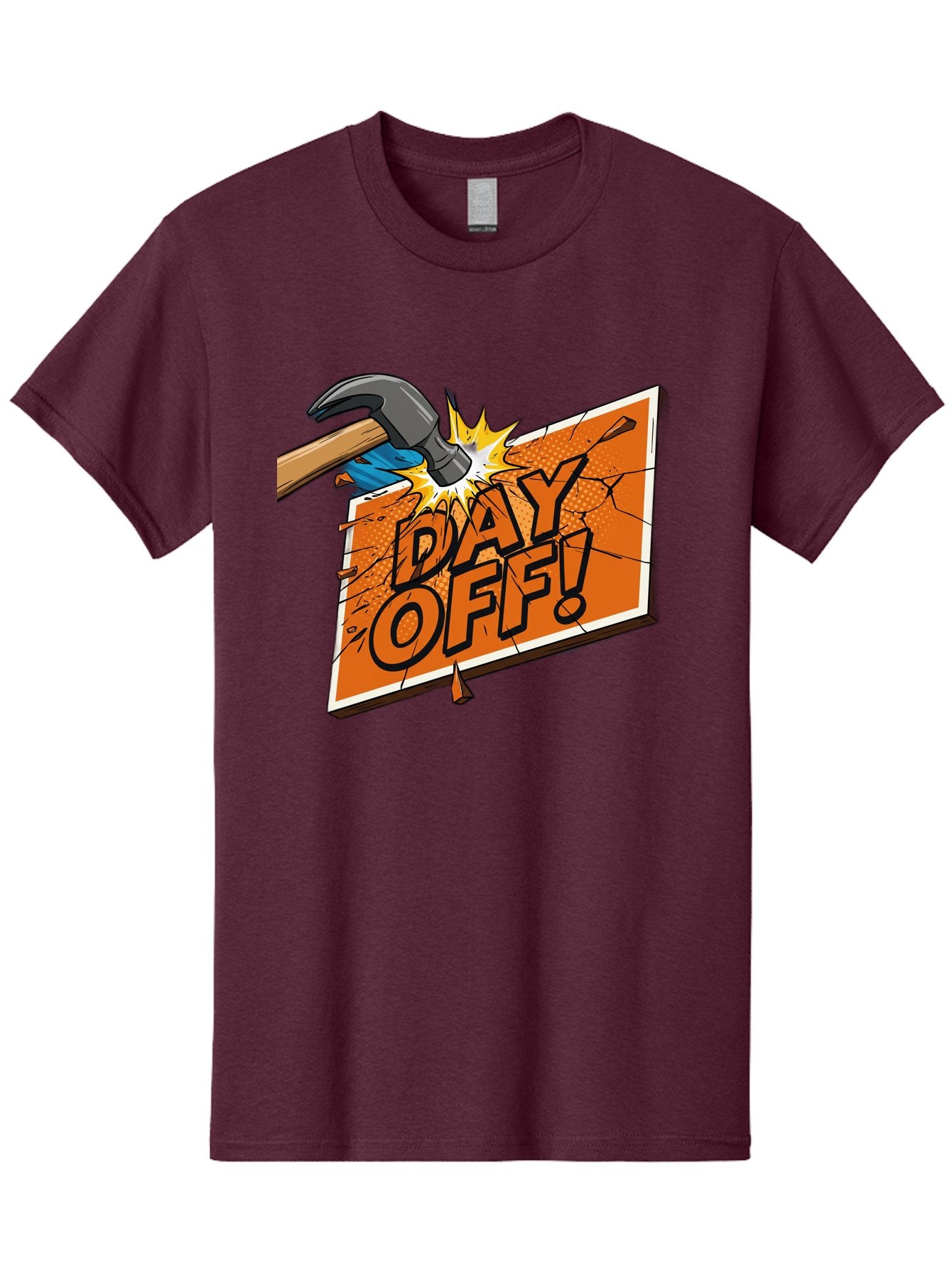 Day-Off-1 Men'S Graphic Tee, 100% Cotton, Comfortable Casual Summer Wear, Machine Washable, Day Off, Hammer Smashing Sign, Cartoon Humor, Comedic Relief, Breaking Rules, Relaxation, Leisure Time, Comical Illustration, Work-Life Balance Bac978 10