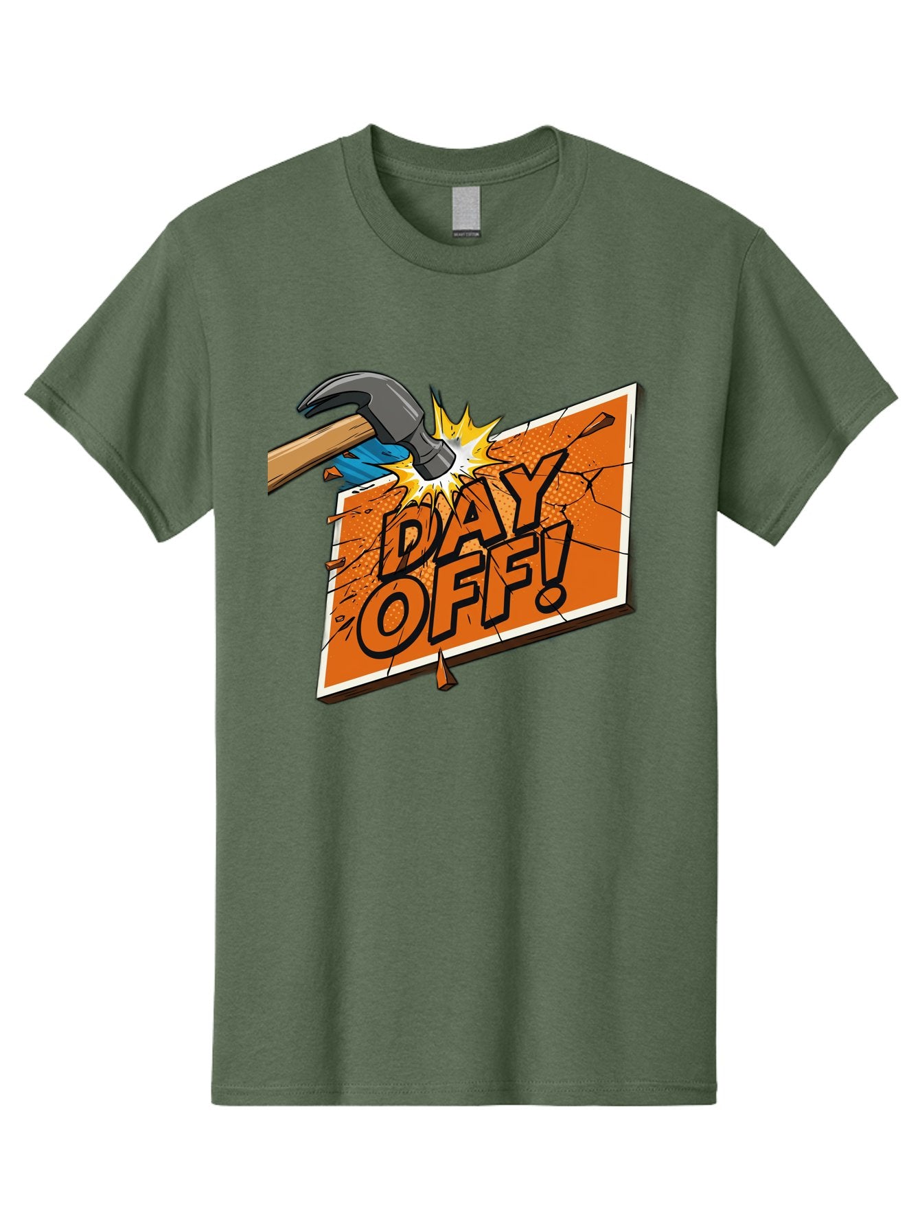 Day-Off-1 Men'S Graphic Tee, 100% Cotton, Comfortable Casual Summer Wear, Machine Washable, Day Off, Hammer Smashing Sign, Cartoon Humor, Comedic Relief, Breaking Rules, Relaxation, Leisure Time, Comical Illustration, Work-Life Balance Bac978 8