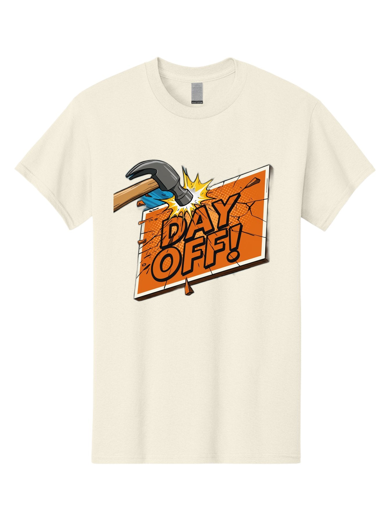 Day-Off-1 Men'S Graphic Tee, 100% Cotton, Comfortable Casual Summer Wear, Machine Washable, Day Off, Hammer Smashing Sign, Cartoon Humor, Comedic Relief, Breaking Rules, Relaxation, Leisure Time, Comical Illustration, Work-Life Balance Bac978 5