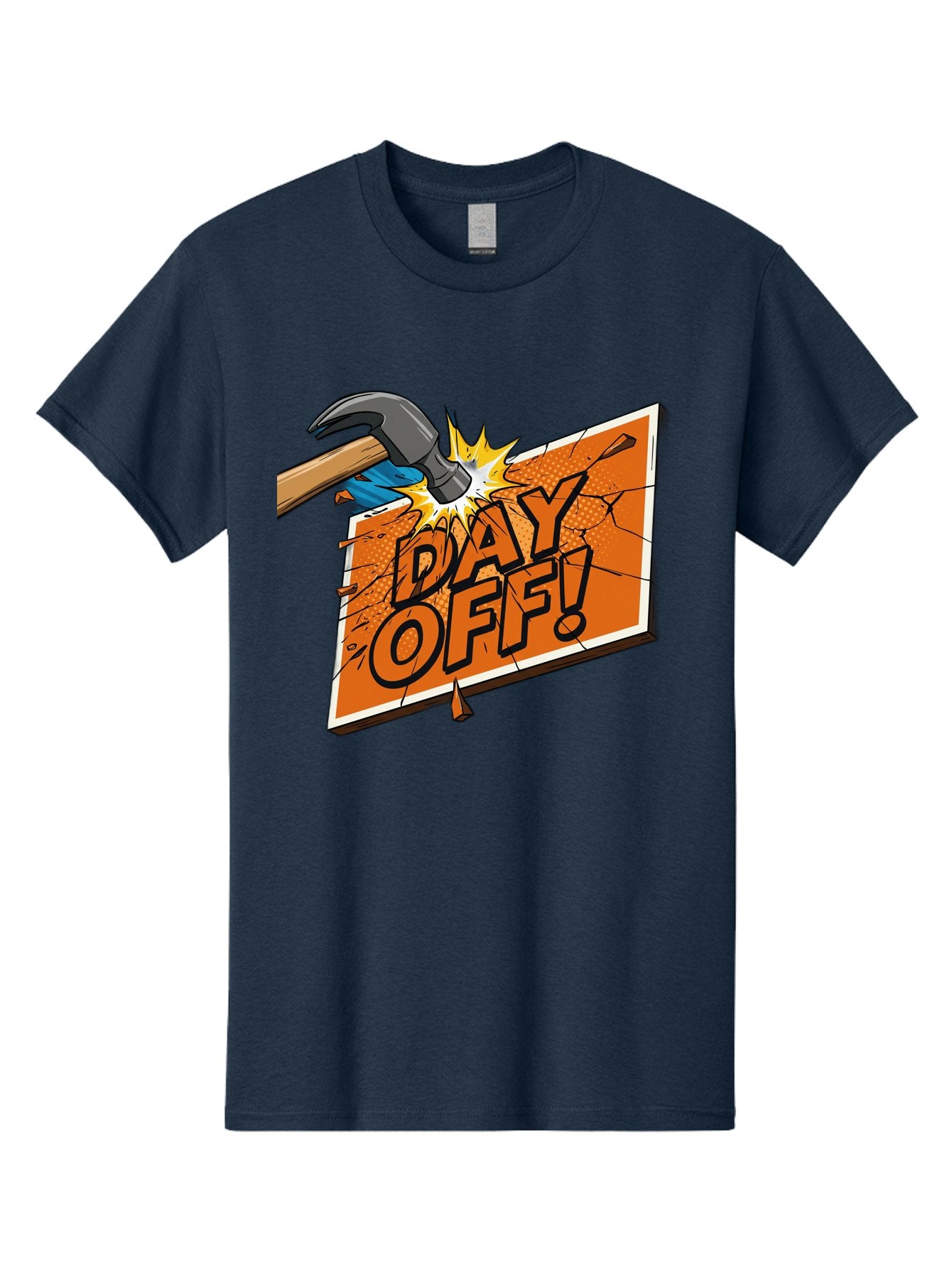 Day-Off-1 Men'S Graphic Tee, 100% Cotton, Comfortable Casual Summer Wear, Machine Washable, Day Off, Hammer Smashing Sign, Cartoon Humor, Comedic Relief, Breaking Rules, Relaxation, Leisure Time, Comical Illustration, Work-Life Balance Bac978 13
