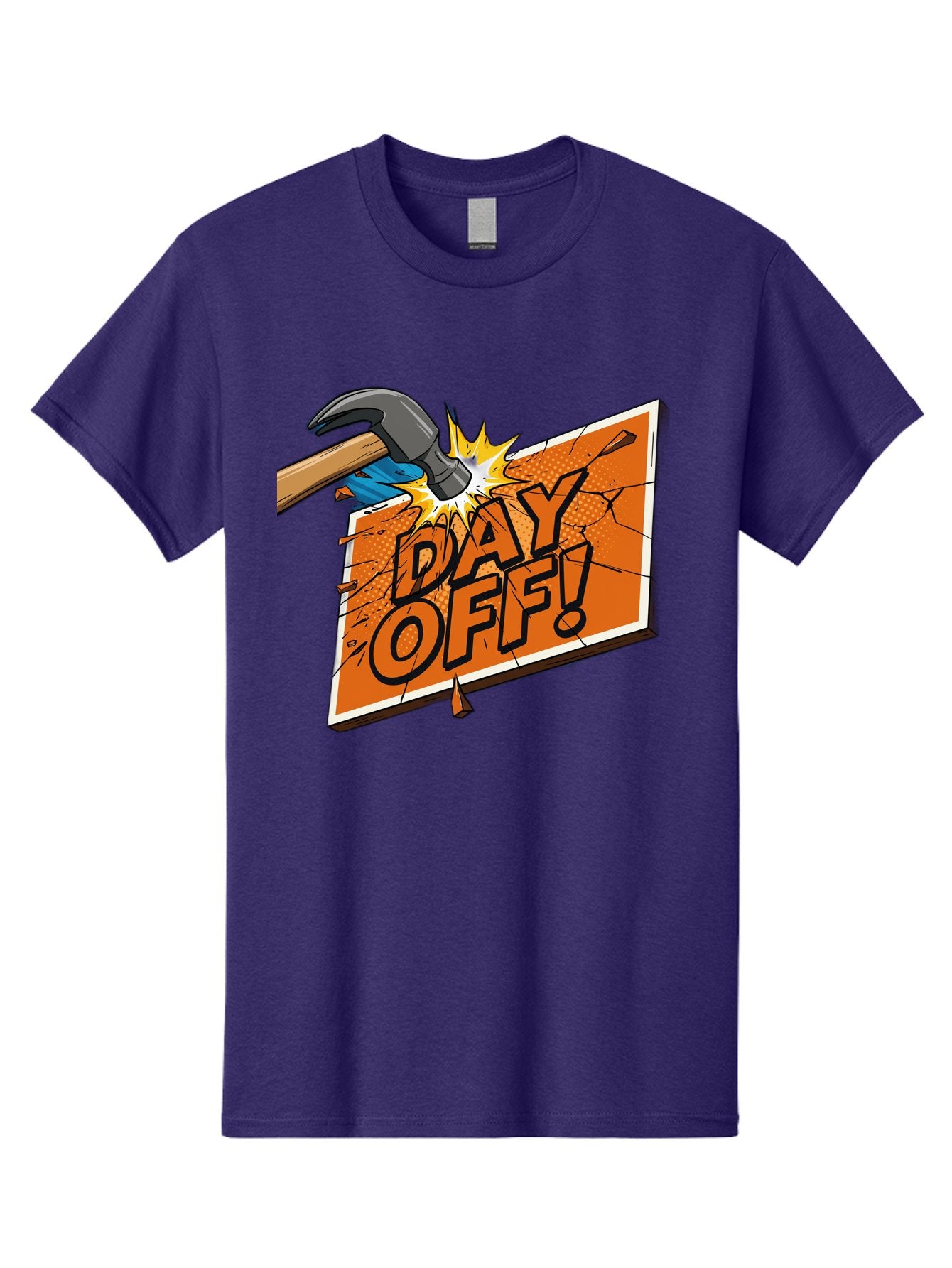 Day-Off-1 Men'S Graphic Tee, 100% Cotton, Comfortable Casual Summer Wear, Machine Washable, Day Off, Hammer Smashing Sign, Cartoon Humor, Comedic Relief, Breaking Rules, Relaxation, Leisure Time, Comical Illustration, Work-Life Balance Bac978 12