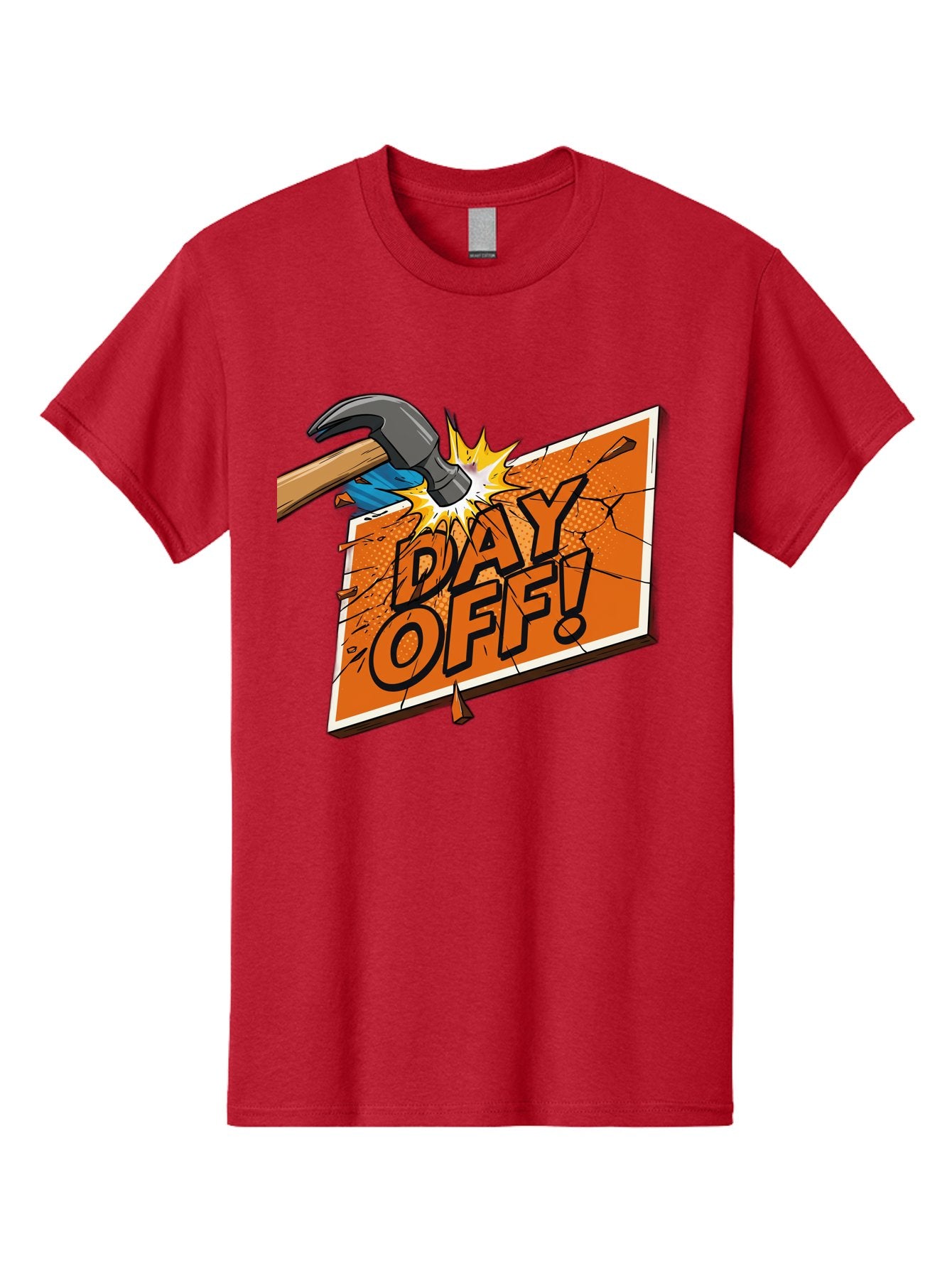 Day-Off-1 Men'S Graphic Tee, 100% Cotton, Comfortable Casual Summer Wear, Machine Washable, Day Off, Hammer Smashing Sign, Cartoon Humor, Comedic Relief, Breaking Rules, Relaxation, Leisure Time, Comical Illustration, Work-Life Balance Bac978 4
