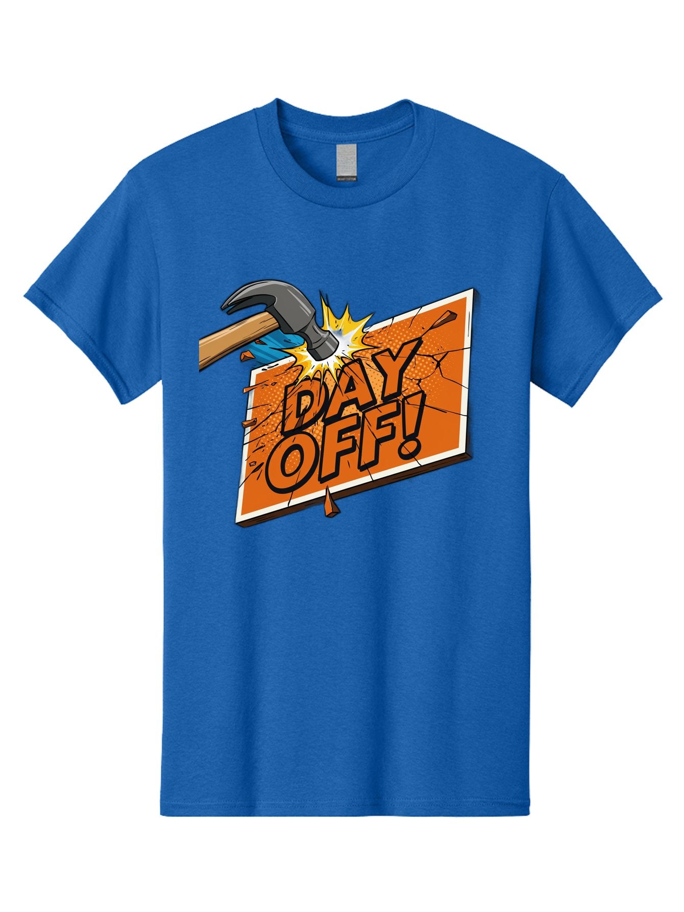 Day-Off-1 Men'S Graphic Tee, 100% Cotton, Comfortable Casual Summer Wear, Machine Washable, Day Off, Hammer Smashing Sign, Cartoon Humor, Comedic Relief, Breaking Rules, Relaxation, Leisure Time, Comical Illustration, Work-Life Balance Bac978 11