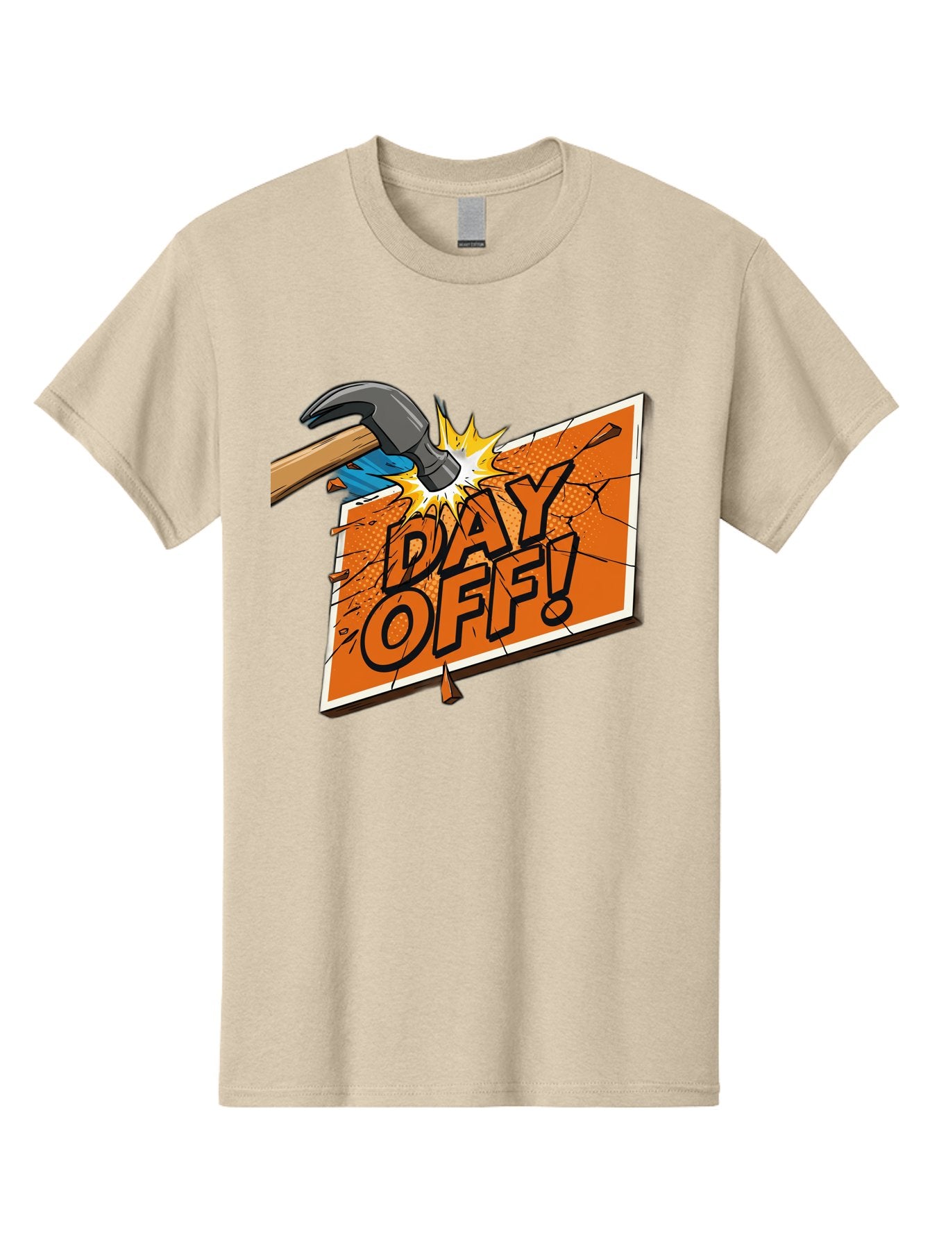 Day-Off-1 Men'S Graphic Tee, 100% Cotton, Comfortable Casual Summer Wear, Machine Washable, Day Off, Hammer Smashing Sign, Cartoon Humor, Comedic Relief, Breaking Rules, Relaxation, Leisure Time, Comical Illustration, Work-Life Balance Bac978 3
