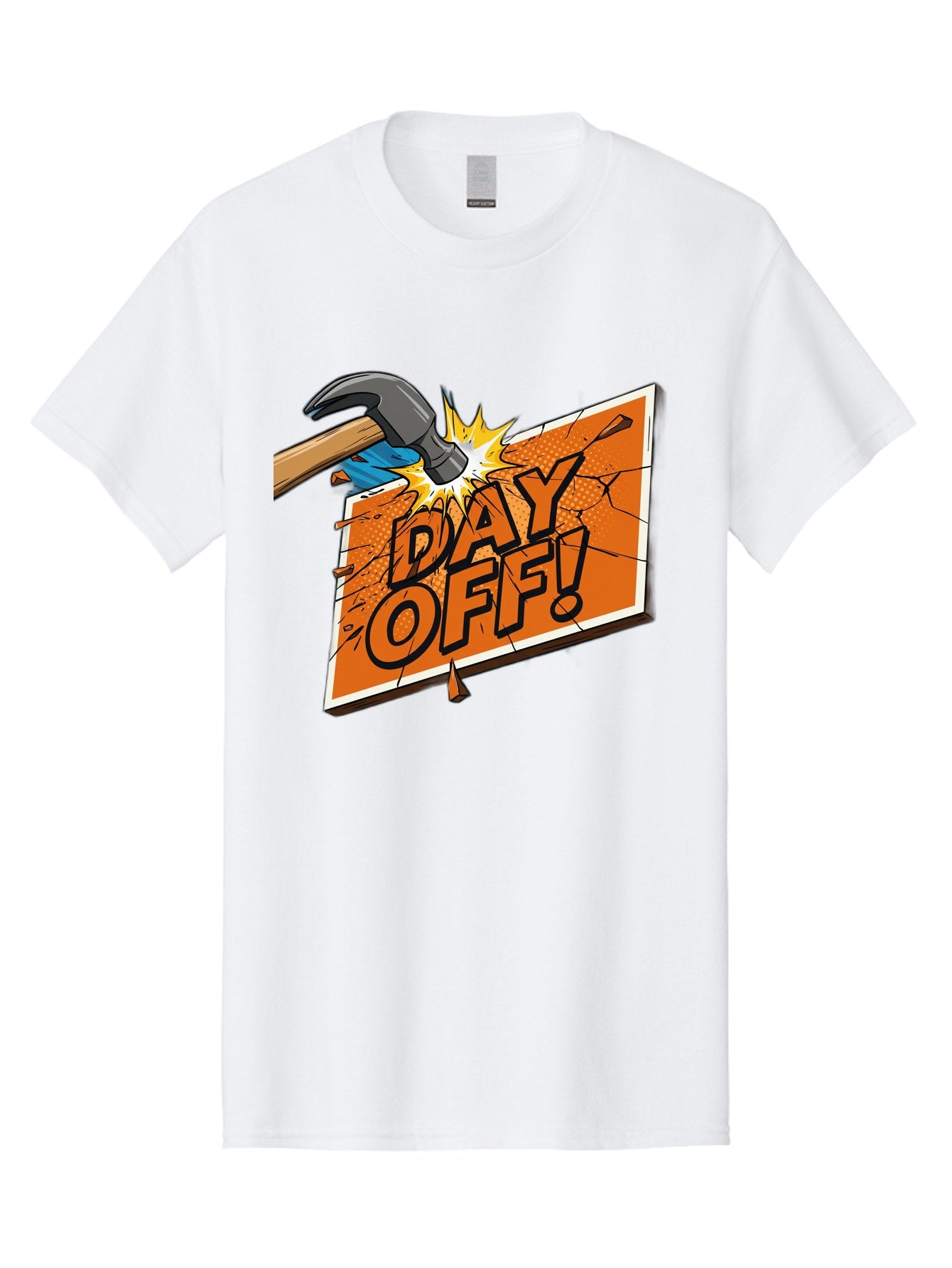 Day-Off-1 Men'S Graphic Tee, 100% Cotton, Comfortable Casual Summer Wear, Machine Washable, Day Off, Hammer Smashing Sign, Cartoon Humor, Comedic Relief, Breaking Rules, Relaxation, Leisure Time, Comical Illustration, Work-Life Balance Bac978 9