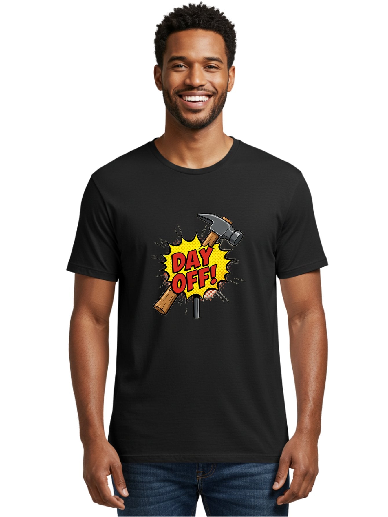 Day-Off Men'S Graphic Tee, 100% Cotton, Comfortable Casual Summer Wear, Machine Washable, Day Off, Hammer And Nail, Comic Cartoon Theme, Labor Day Off, Relaxed Workday, Fun Humor, Playful, Humorous, Playful Vibe, Relaxed Atmosphere Bac979 30