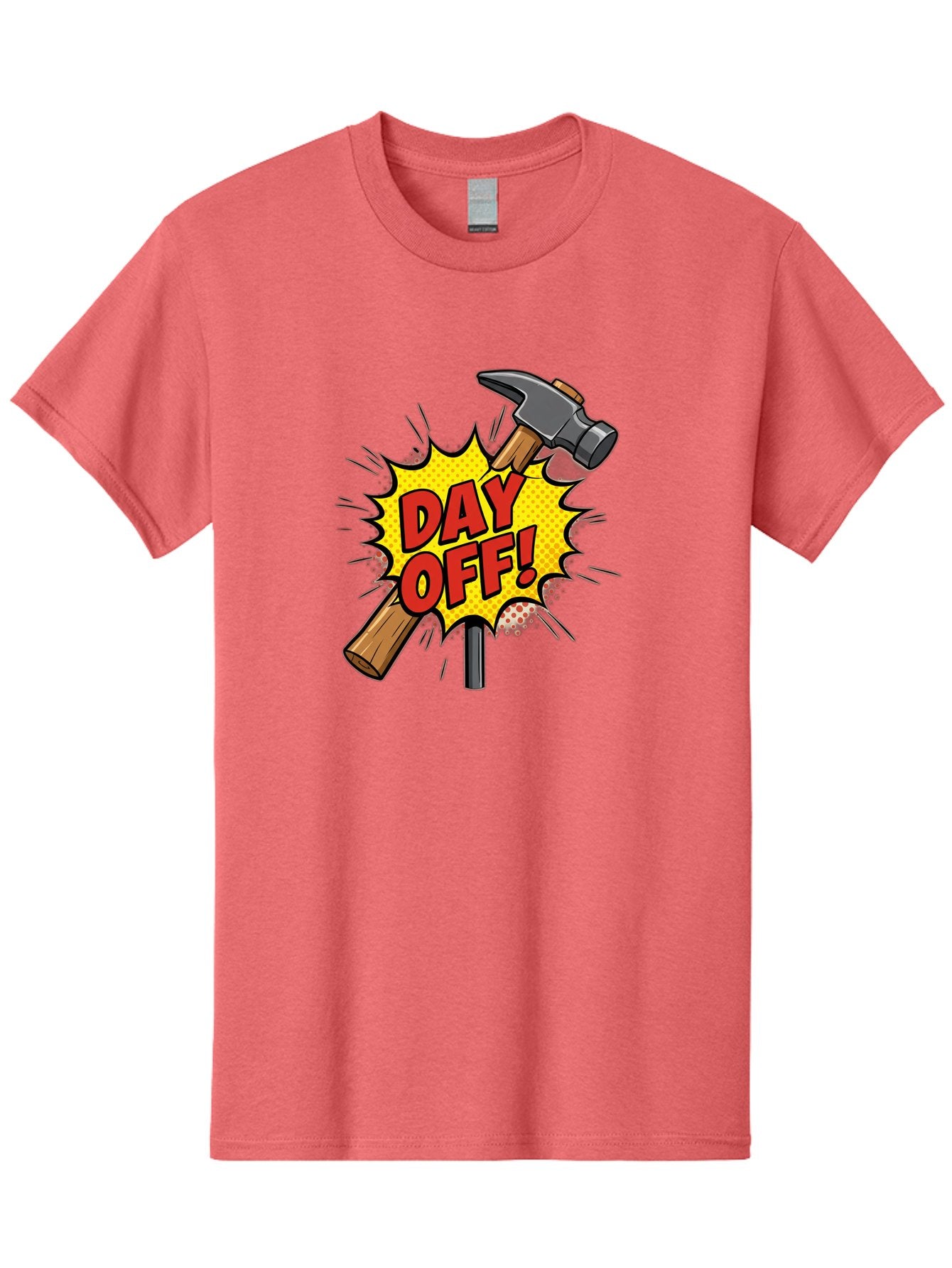 Day-Off Men'S Graphic Tee, 100% Cotton, Comfortable Casual Summer Wear, Machine Washable, Day Off, Hammer And Nail, Comic Cartoon Theme, Labor Day Off, Relaxed Workday, Fun Humor, Playful, Humorous, Playful Vibe, Relaxed Atmosphere Bac979 9