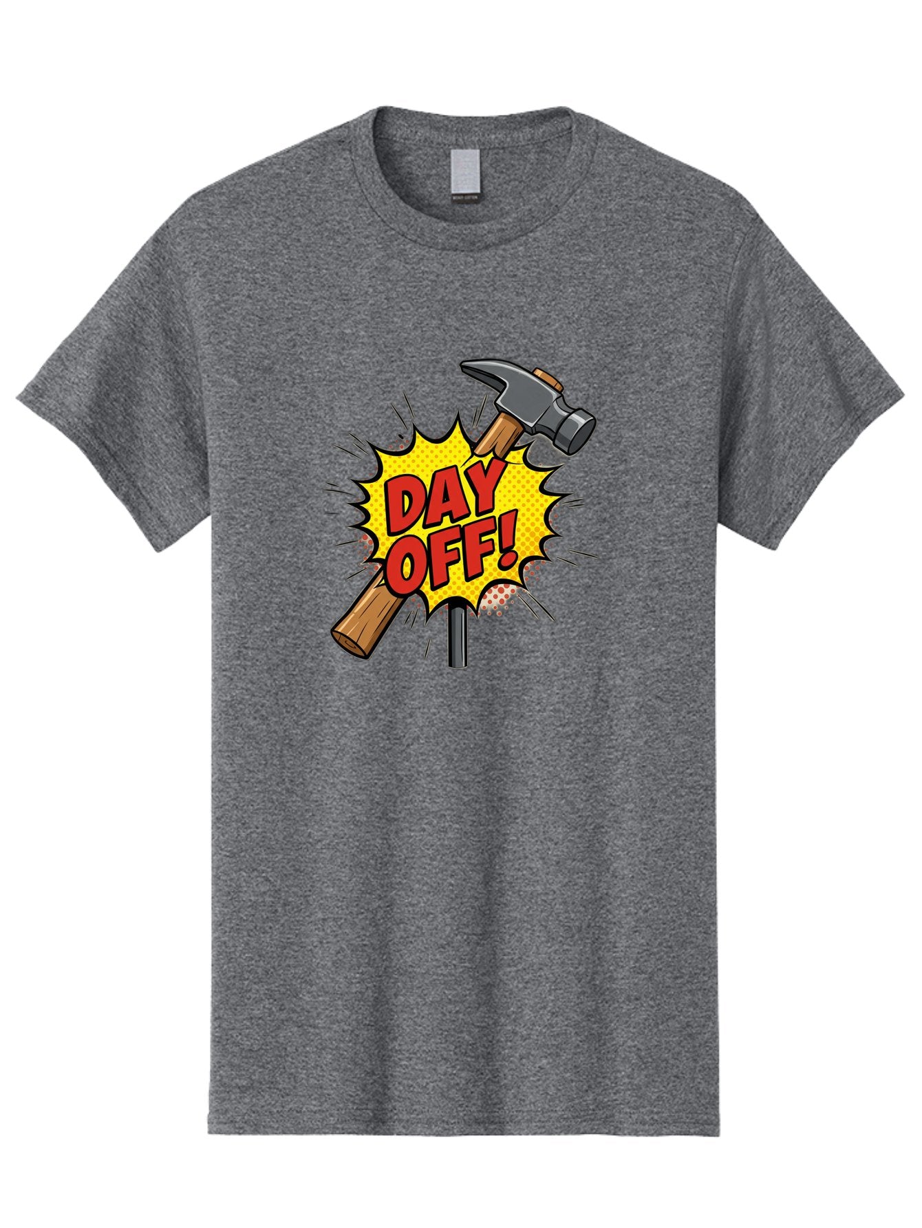 Day-Off Men'S Graphic Tee, 100% Cotton, Comfortable Casual Summer Wear, Machine Washable, Day Off, Hammer And Nail, Comic Cartoon Theme, Labor Day Off, Relaxed Workday, Fun Humor, Playful, Humorous, Playful Vibe, Relaxed Atmosphere Bac979