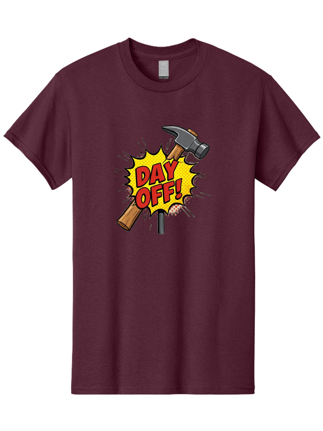 Day-Off Men'S Graphic Tee, 100% Cotton, Comfortable Casual Summer Wear, Machine Washable, Day Off, Hammer And Nail, Comic Cartoon Theme, Labor Day Off, Relaxed Workday, Fun Humor, Playful, Humorous, Playful Vibe, Relaxed Atmosphere Bac979 3