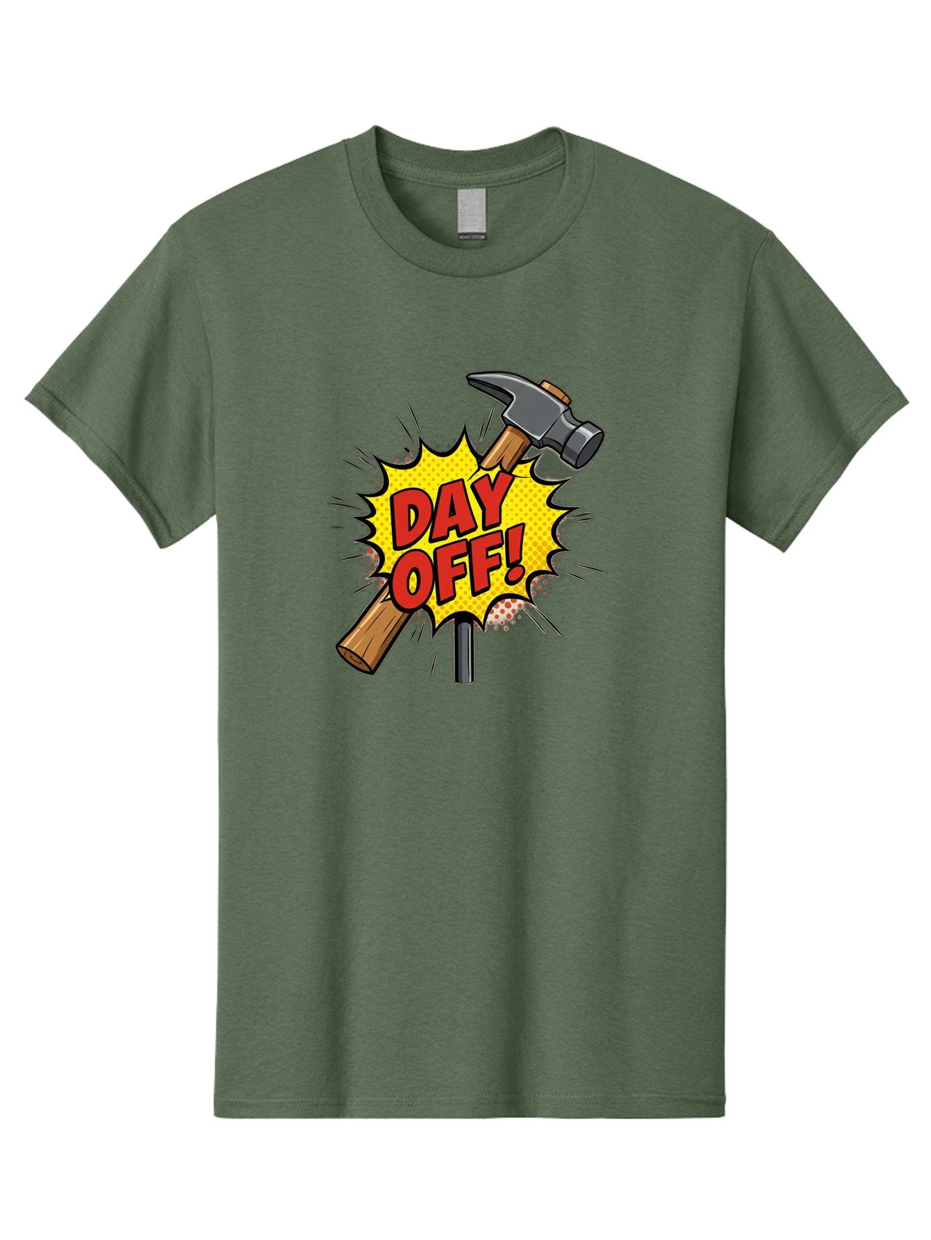Day-Off Men'S Graphic Tee, 100% Cotton, Comfortable Casual Summer Wear, Machine Washable, Day Off, Hammer And Nail, Comic Cartoon Theme, Labor Day Off, Relaxed Workday, Fun Humor, Playful, Humorous, Playful Vibe, Relaxed Atmosphere Bac979