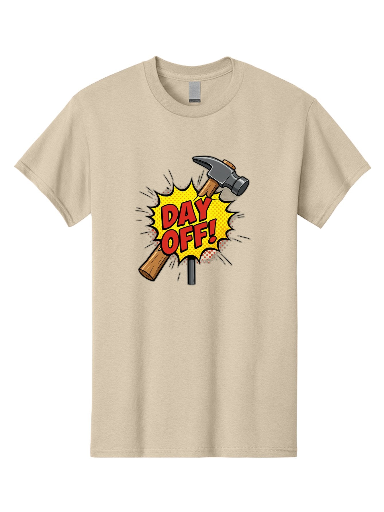 Day-Off Men'S Graphic Tee, 100% Cotton, Comfortable Casual Summer Wear, Machine Washable, Day Off, Hammer And Nail, Comic Cartoon Theme, Labor Day Off, Relaxed Workday, Fun Humor, Playful, Humorous, Playful Vibe, Relaxed Atmosphere Bac979 4