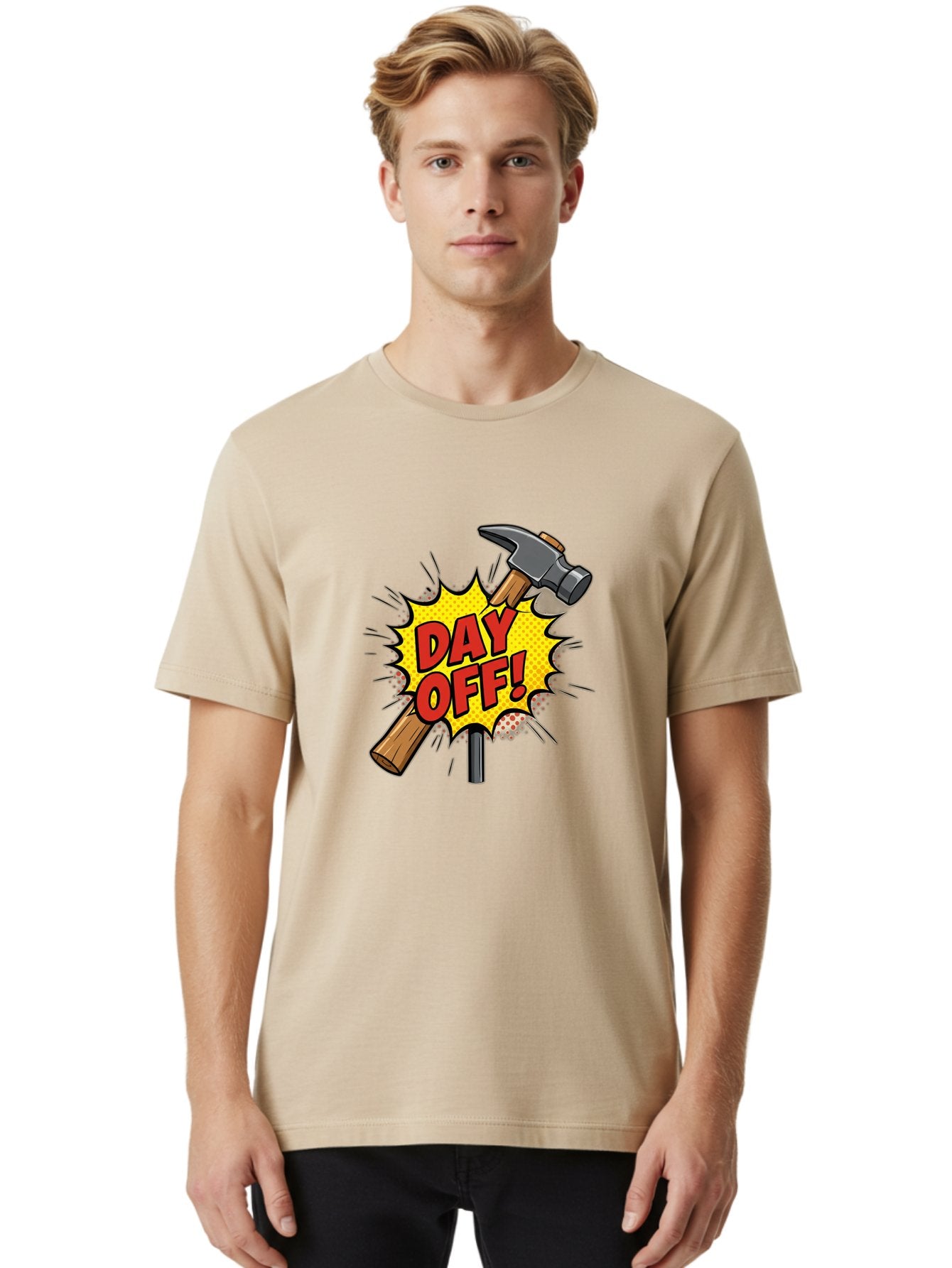 Day-Off Men'S Graphic Tee, 100% Cotton, Comfortable Casual Summer Wear, Machine Washable, Day Off, Hammer And Nail, Comic Cartoon Theme, Labor Day Off, Relaxed Workday, Fun Humor, Playful, Humorous, Playful Vibe, Relaxed Atmosphere Bac979 18