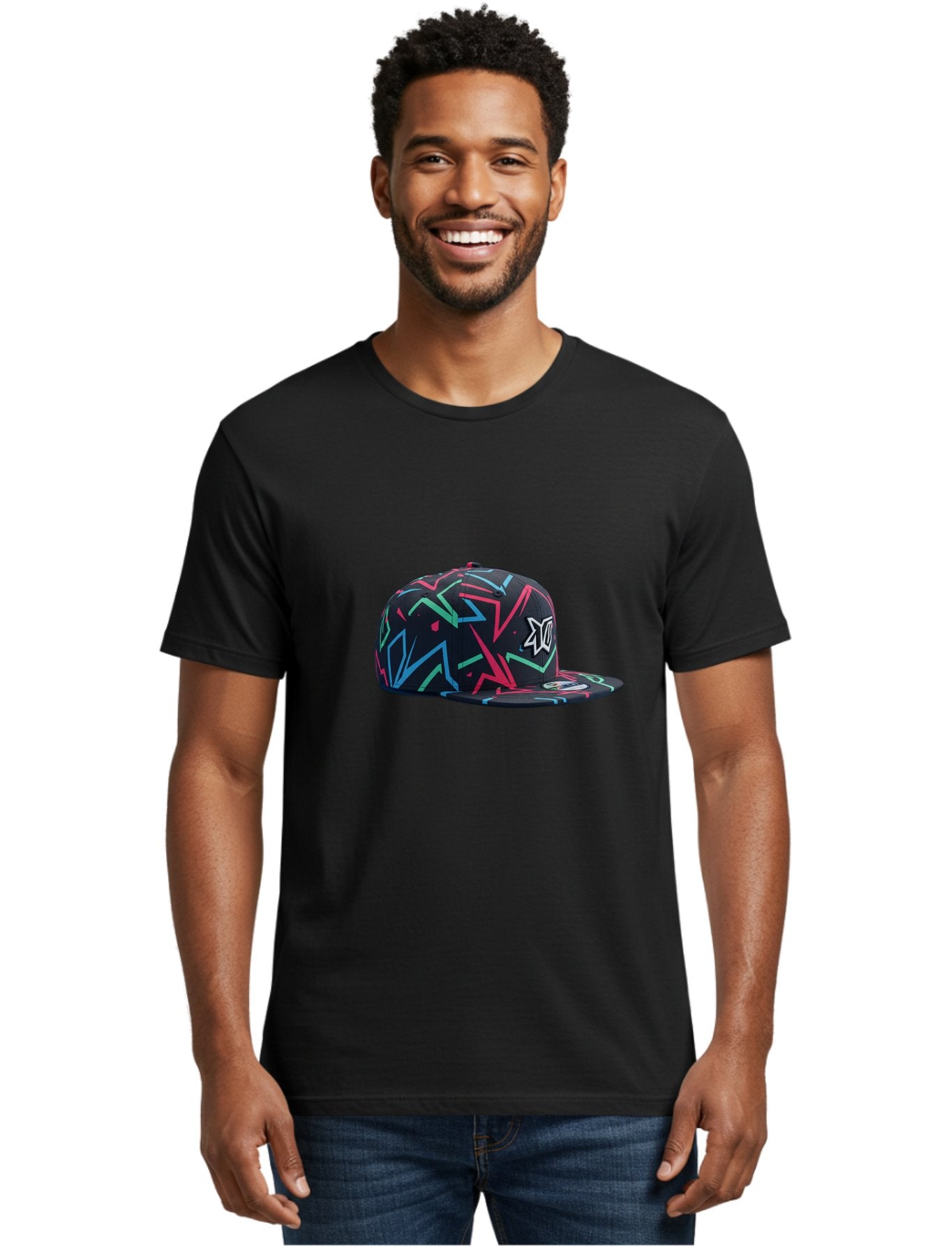 Dc-Hat Men'S Graphic Tee, 100% Cotton, Comfortable Casual Summer Wear, Machine Washable, Dc Hat, Snapback Cap, Graffiti Design, Streetwear Fashion, Urban Style, Neon Colors, Bold Graphics, Skateboarding Apparel, Dc Logo Bac981 22