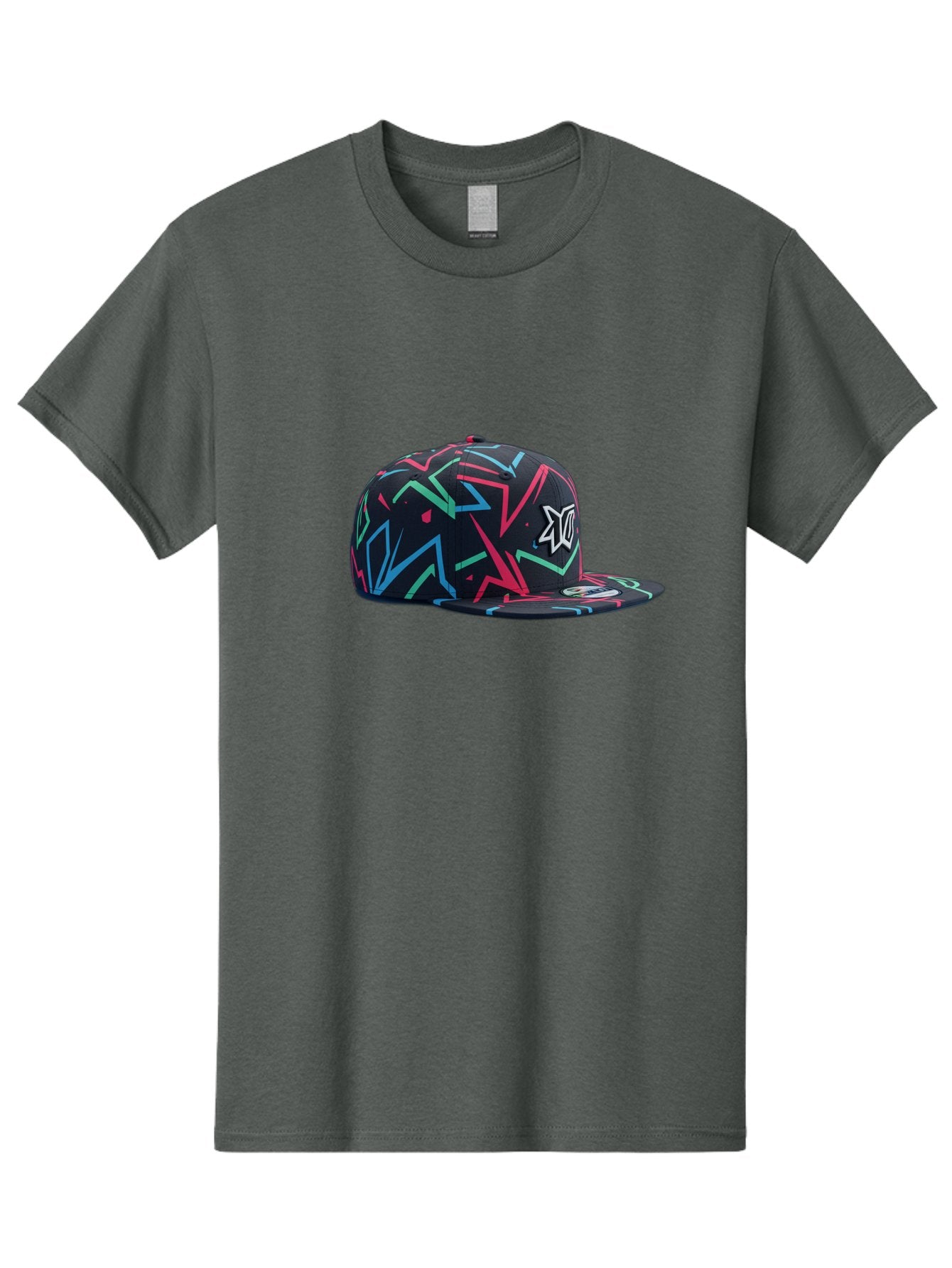 Dc-Hat Men'S Graphic Tee, 100% Cotton, Comfortable Casual Summer Wear, Machine Washable, Dc Hat, Snapback Cap, Graffiti Design, Streetwear Fashion, Urban Style, Neon Colors, Bold Graphics, Skateboarding Apparel, Dc Logo Bac981 7