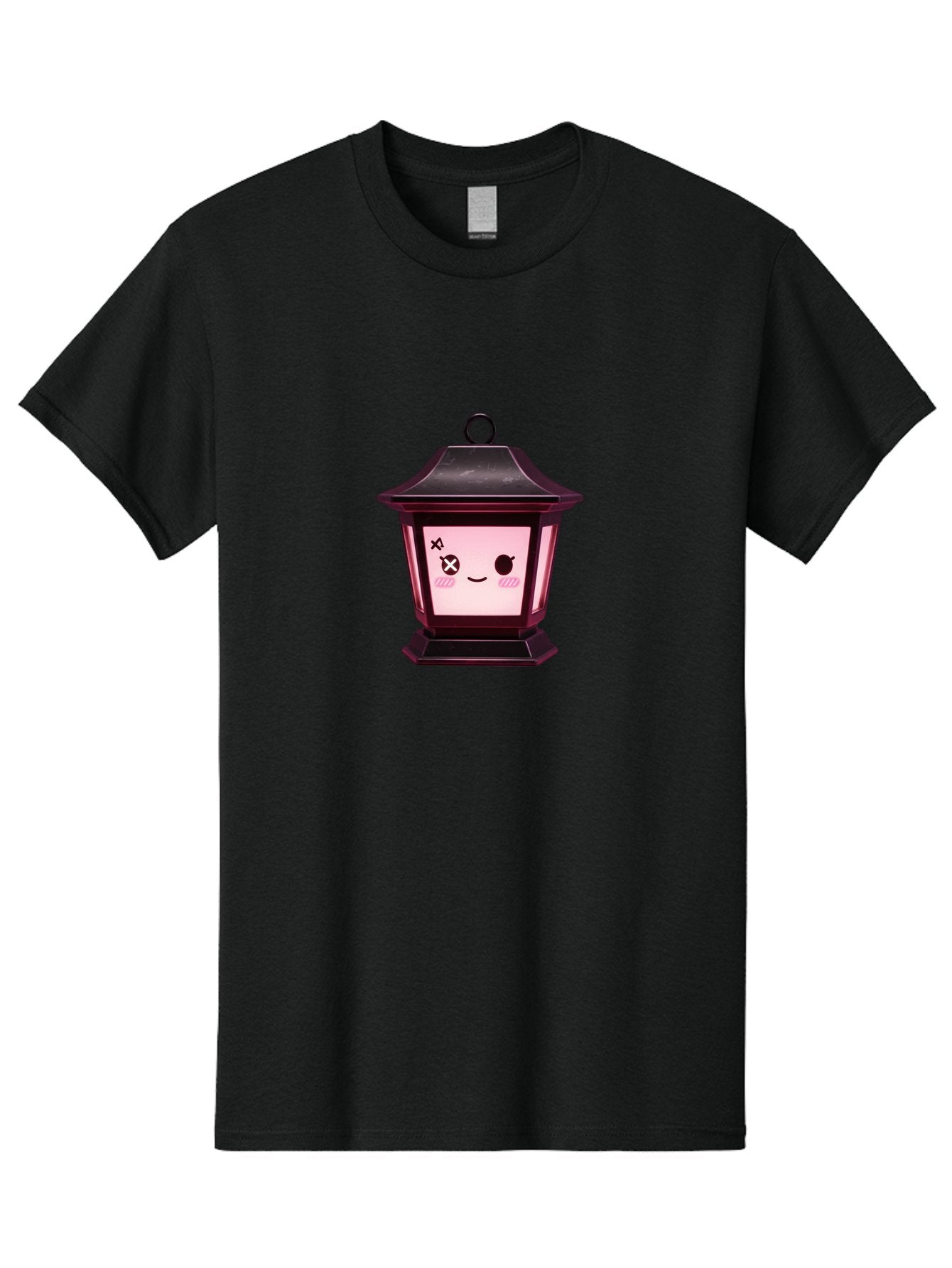 Dead-Eye-Lantern Men'S Graphic Tee, 100% Cotton, Comfortable Casual Summer Wear, Machine Washable, Kawaii Lantern, Anime Style, Dead Eye, Smiling Face, Pink Cheeks, Cute Design, Cartoonish, Quirky Character, Pink Glow, Unique Expression, Bac982 11