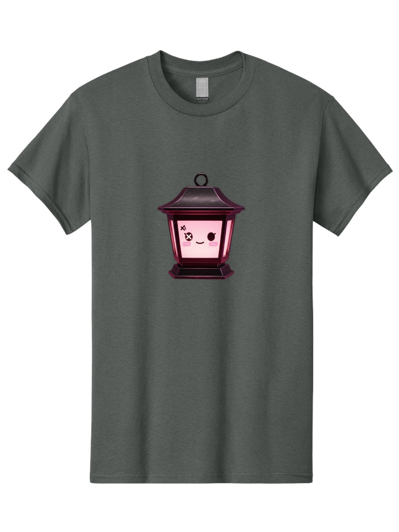 Dead-Eye-Lantern Men'S Graphic Tee, 100% Cotton, Comfortable Casual Summer Wear, Machine Washable, Kawaii Lantern, Anime Style, Dead Eye, Smiling Face, Pink Cheeks, Cute Design, Cartoonish, Quirky Character, Pink Glow, Unique Expression, Bac982 4