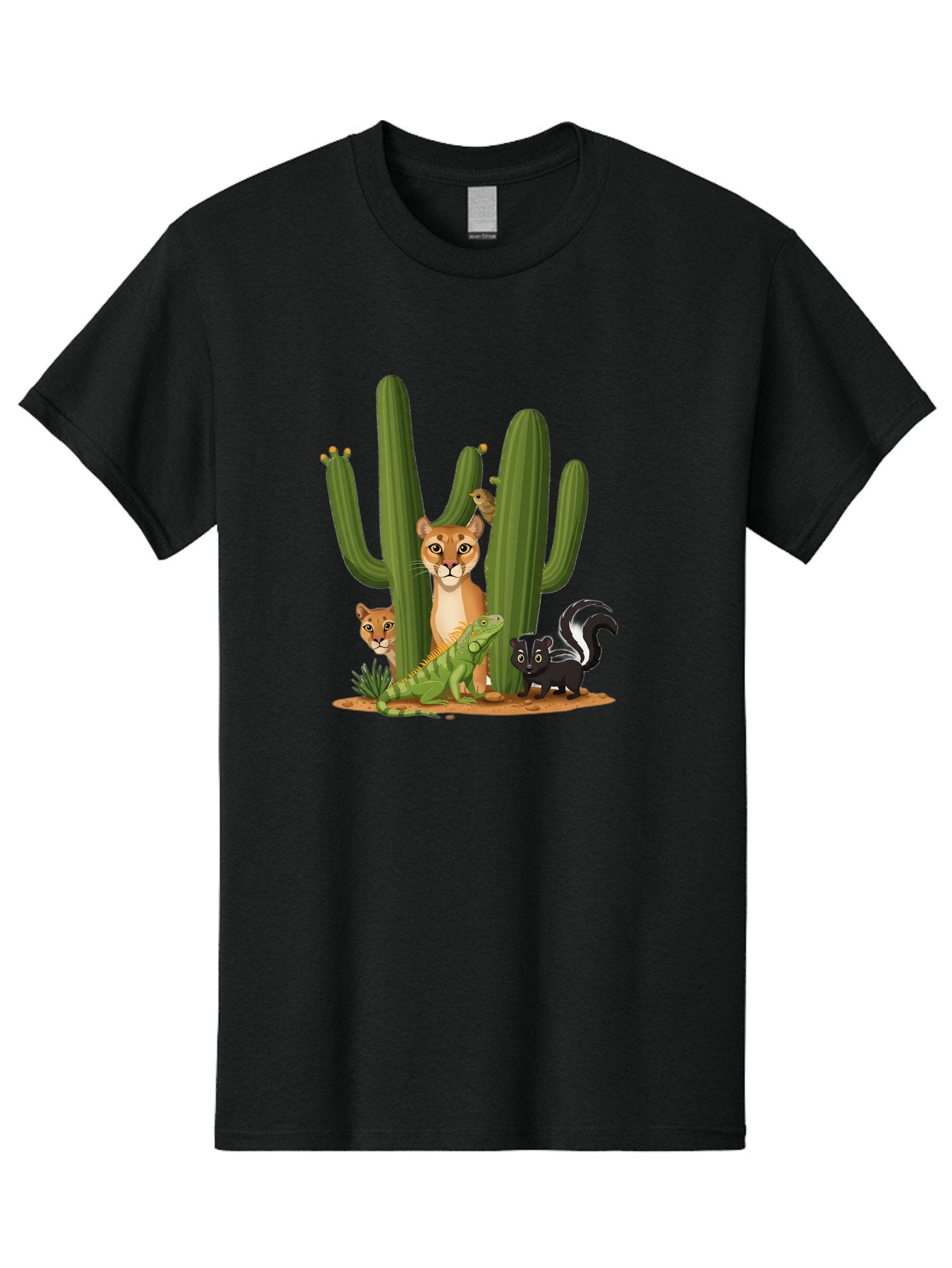 Desert-Fauna Men'S Graphic Tee, 100% Cotton, Comfortable Casual Summer Wear, Machine Washable, Cartoon Mountain Lion, Cactus, Kitten, Lizard, Skunk, Desert Animals, Wildlife, Cartoon Wildlife, Funny Animals, Desert Scenery, Cuddly Animals Bac986 5