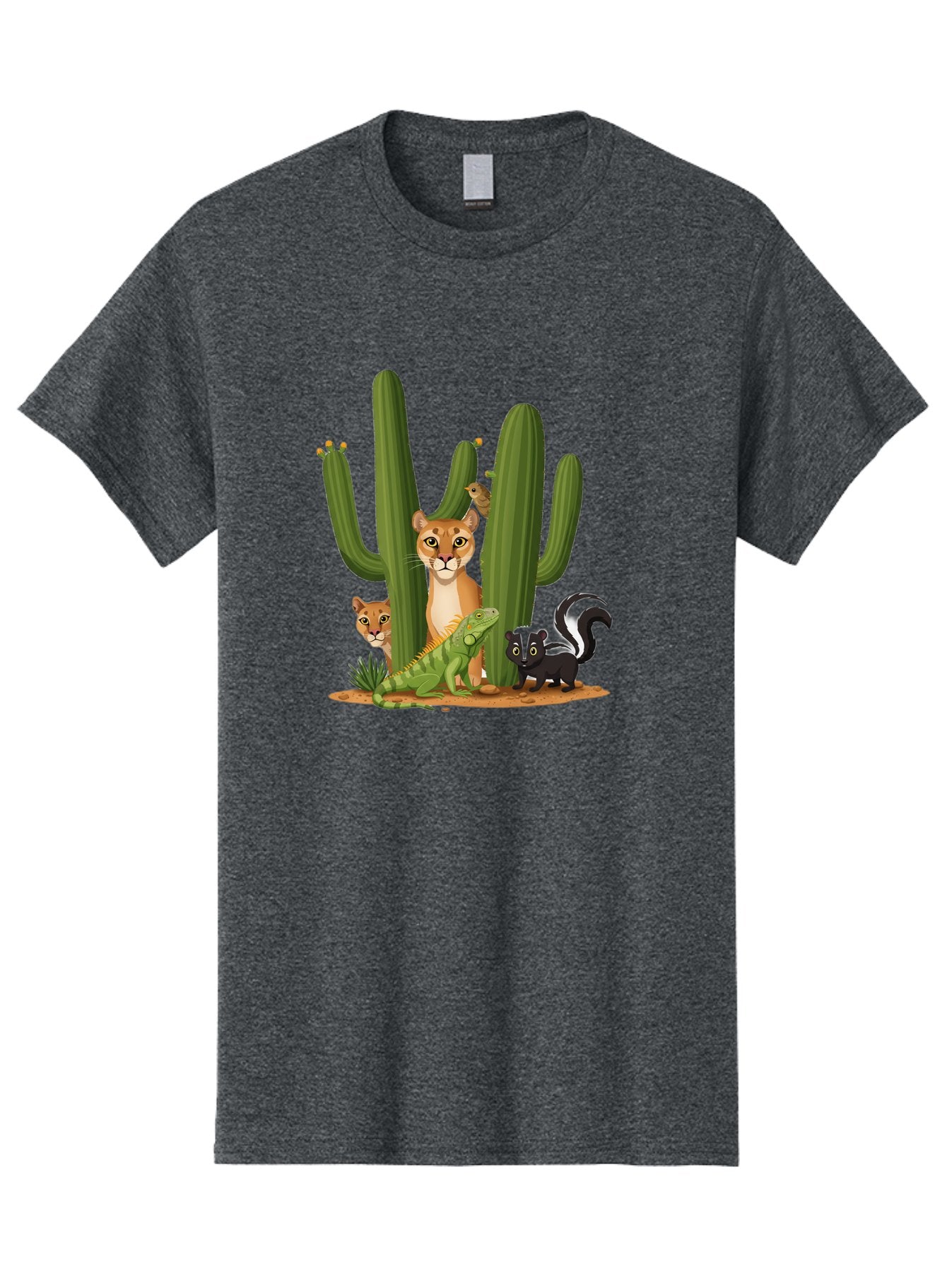 Desert-Fauna Men'S Graphic Tee, 100% Cotton, Comfortable Casual Summer Wear, Machine Washable, Cartoon Mountain Lion, Cactus, Kitten, Lizard, Skunk, Desert Animals, Wildlife, Cartoon Wildlife, Funny Animals, Desert Scenery, Cuddly Animals Bac986 15