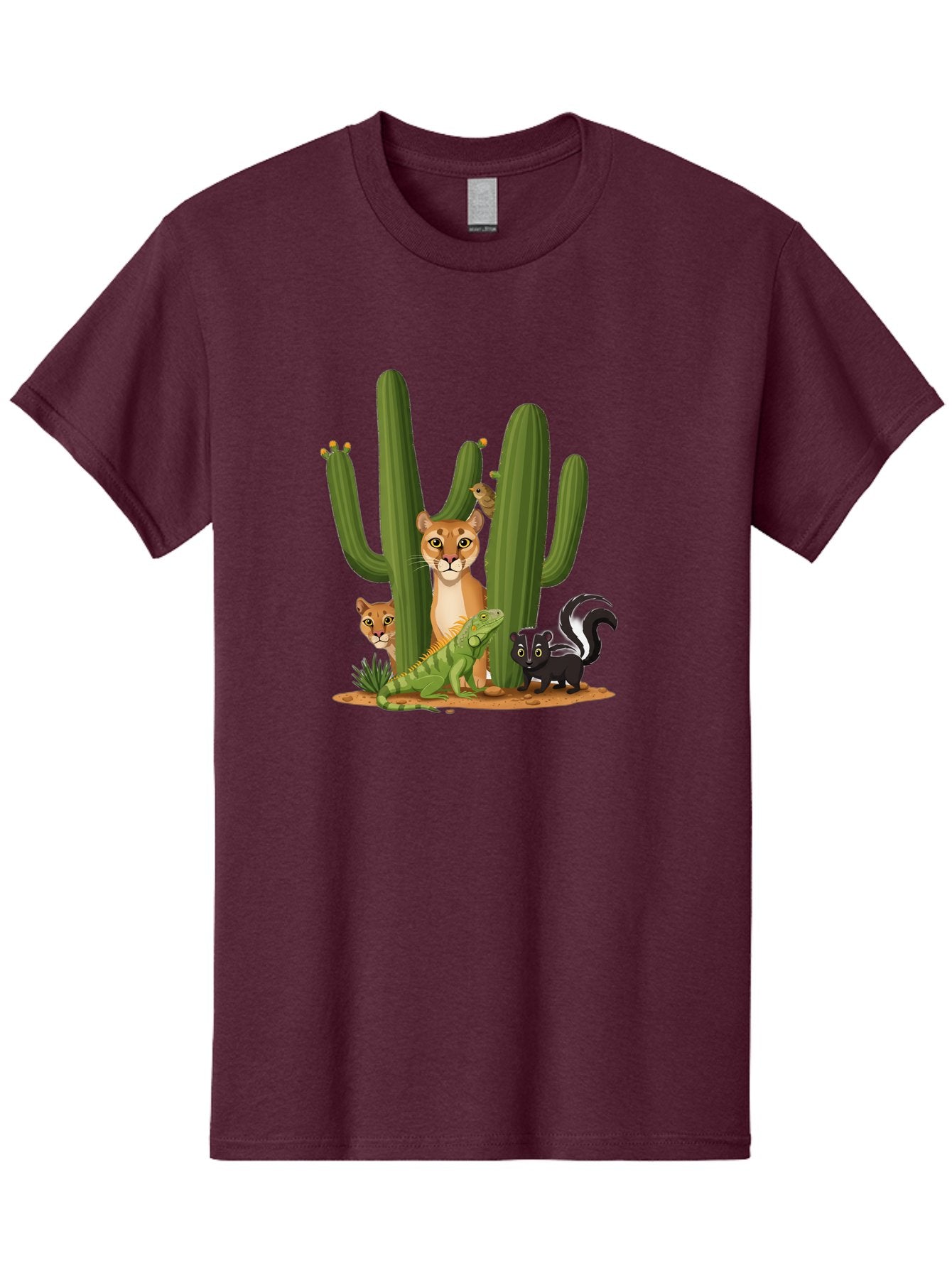 Desert-Fauna Men'S Graphic Tee, 100% Cotton, Comfortable Casual Summer Wear, Machine Washable, Cartoon Mountain Lion, Cactus, Kitten, Lizard, Skunk, Desert Animals, Wildlife, Cartoon Wildlife, Funny Animals, Desert Scenery, Cuddly Animals Bac986 9