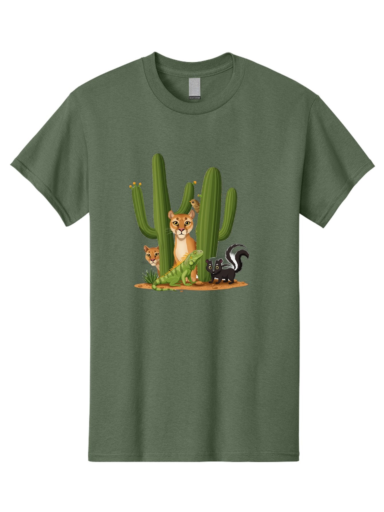 Desert-Fauna Men'S Graphic Tee, 100% Cotton, Comfortable Casual Summer Wear, Machine Washable, Cartoon Mountain Lion, Cactus, Kitten, Lizard, Skunk, Desert Animals, Wildlife, Cartoon Wildlife, Funny Animals, Desert Scenery, Cuddly Animals Bac986 12