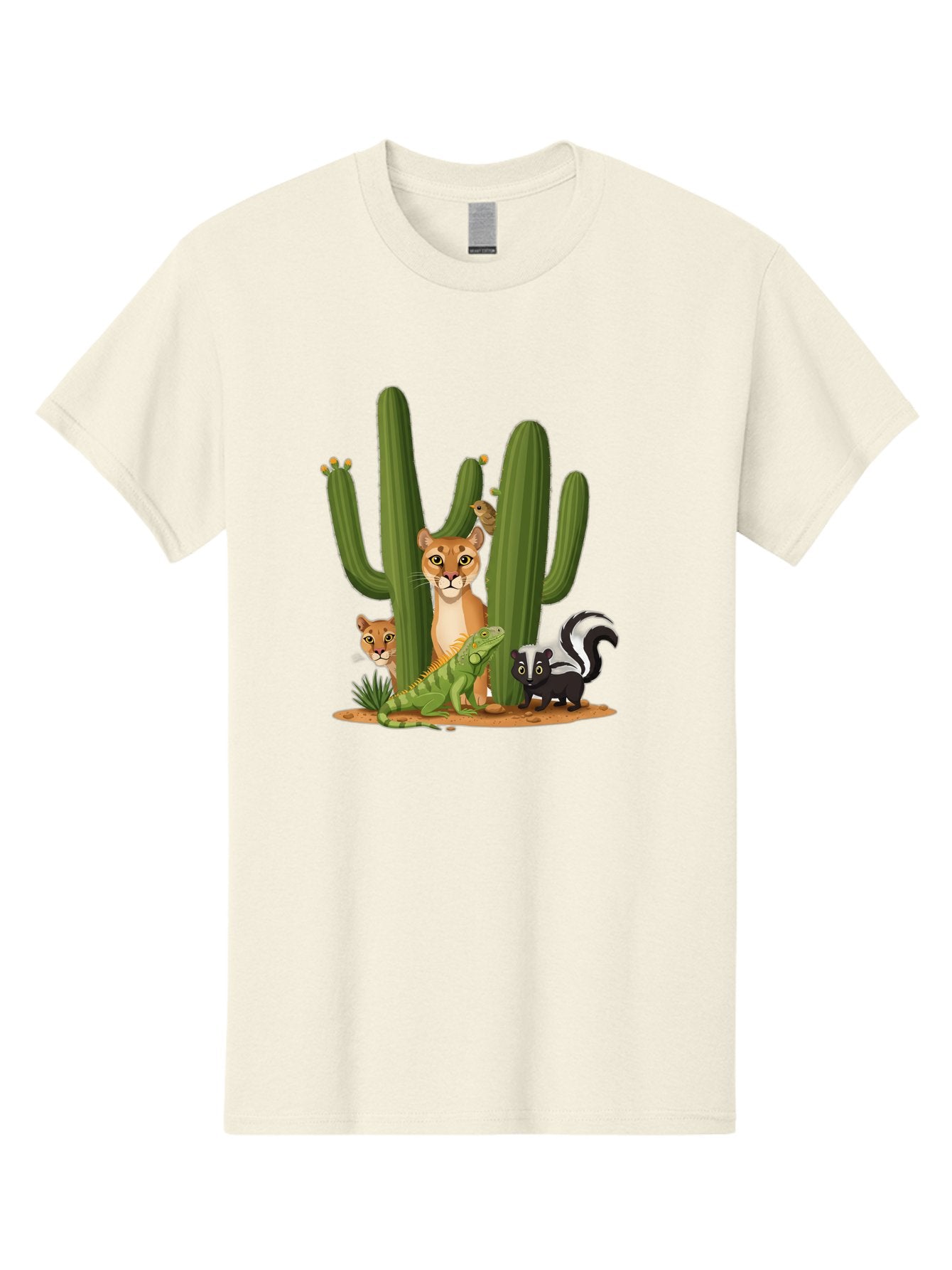 Desert-Fauna Men'S Graphic Tee, 100% Cotton, Comfortable Casual Summer Wear, Machine Washable, Cartoon Mountain Lion, Cactus, Kitten, Lizard, Skunk, Desert Animals, Wildlife, Cartoon Wildlife, Funny Animals, Desert Scenery, Cuddly Animals Bac986 6