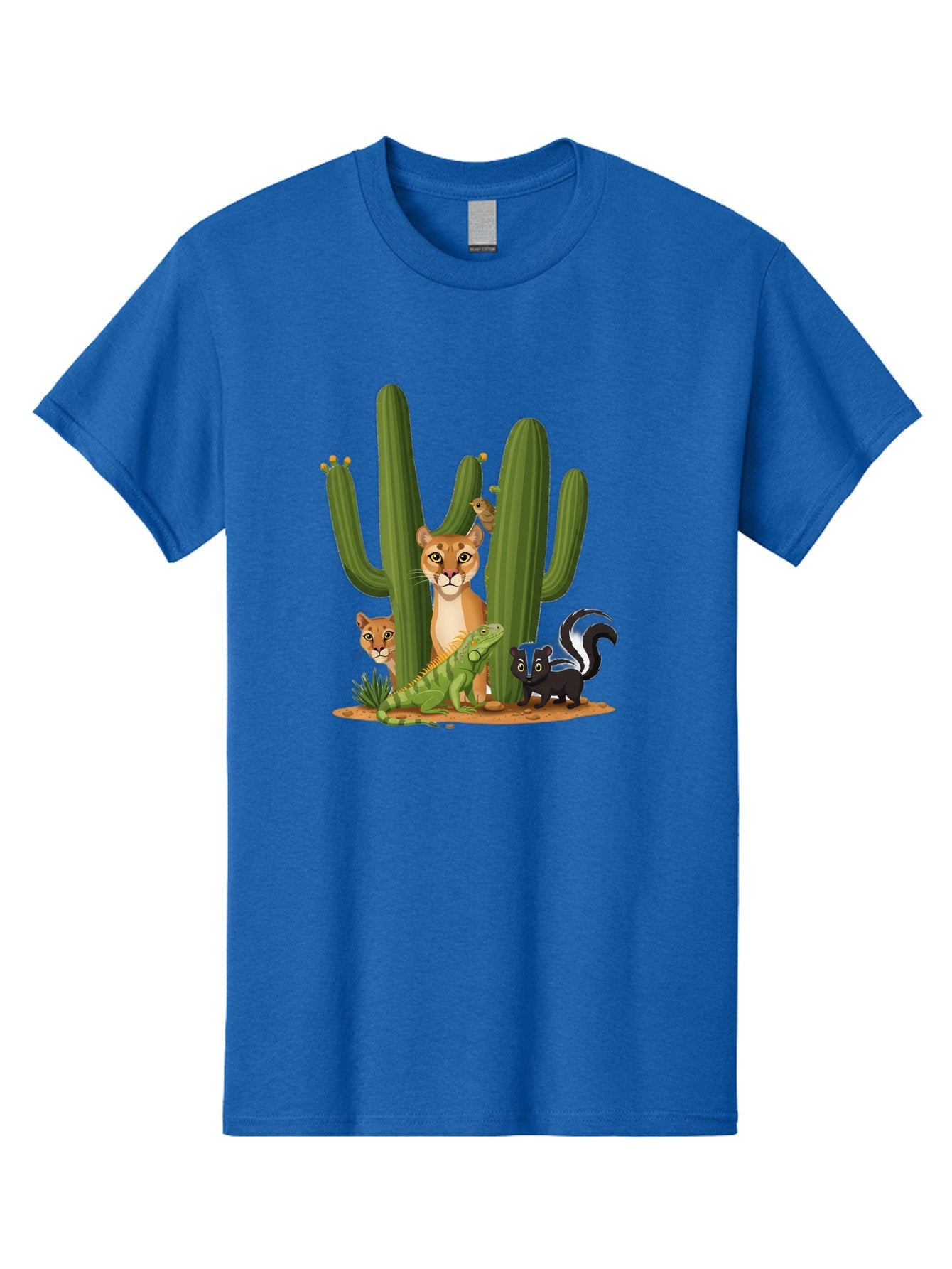 Desert-Fauna Men'S Graphic Tee, 100% Cotton, Comfortable Casual Summer Wear, Machine Washable, Cartoon Mountain Lion, Cactus, Kitten, Lizard, Skunk, Desert Animals, Wildlife, Cartoon Wildlife, Funny Animals, Desert Scenery, Cuddly Animals Bac986 10