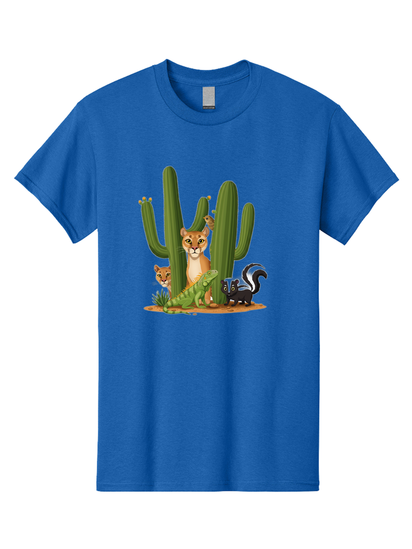 Desert-Fauna Men'S Graphic Tee, 100% Cotton, Comfortable Casual Summer Wear, Machine Washable, Cartoon Mountain Lion, Cactus, Kitten, Lizard, Skunk, Desert Animals, Wildlife, Cartoon Wildlife, Funny Animals, Desert Scenery, Cuddly Animals Bac986 14