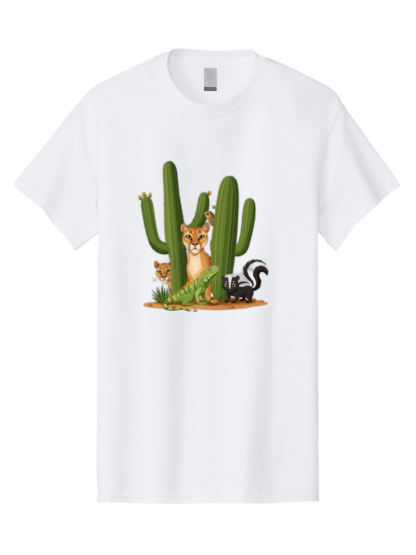 Desert-Fauna Men'S Graphic Tee, 100% Cotton, Comfortable Casual Summer Wear, Machine Washable, Cartoon Mountain Lion, Cactus, Kitten, Lizard, Skunk, Desert Animals, Wildlife, Cartoon Wildlife, Funny Animals, Desert Scenery, Cuddly Animals Bac986 3
