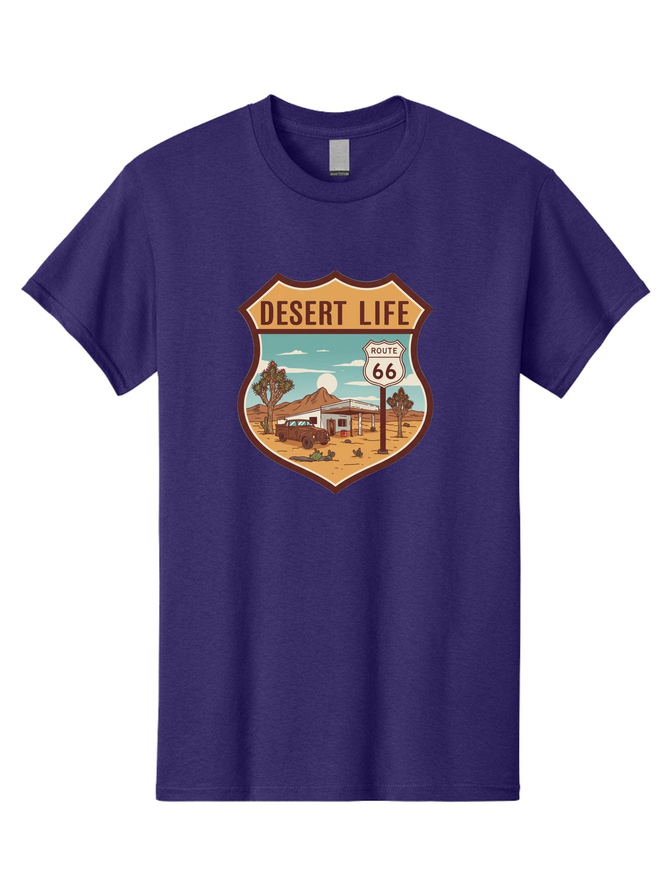 Desert-Life-2 Men'S Graphic Tee, 100% Cotton, Comfortable Casual Summer Wear, Machine Washable, Route 66, Desert Landscape, Vintage Truck, Retro-Style, Road Trip Adventure, Vintage Car, Route 66 Sign, Cacti, Mountains, Open Road, Bac988 15