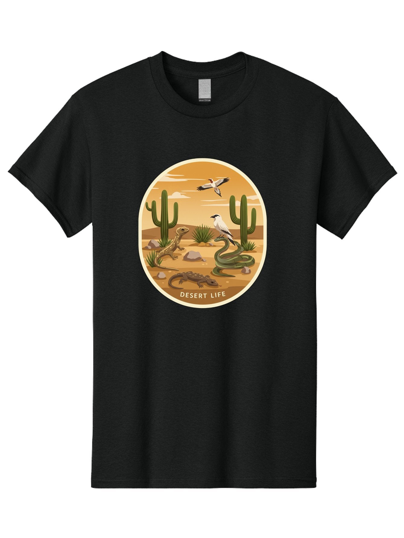 Desert-Life-4 Men'S Graphic Tee, 100% Cotton, Comfortable Casual Summer Wear, Machine Washable, Desert Wildlife, Cacti, Lizards, Snakes, Birds, Desert Scenery, Wildlife Habitat, Arid Landscape, Nature Illustration, Outdoor Wildlife, Bac990 13
