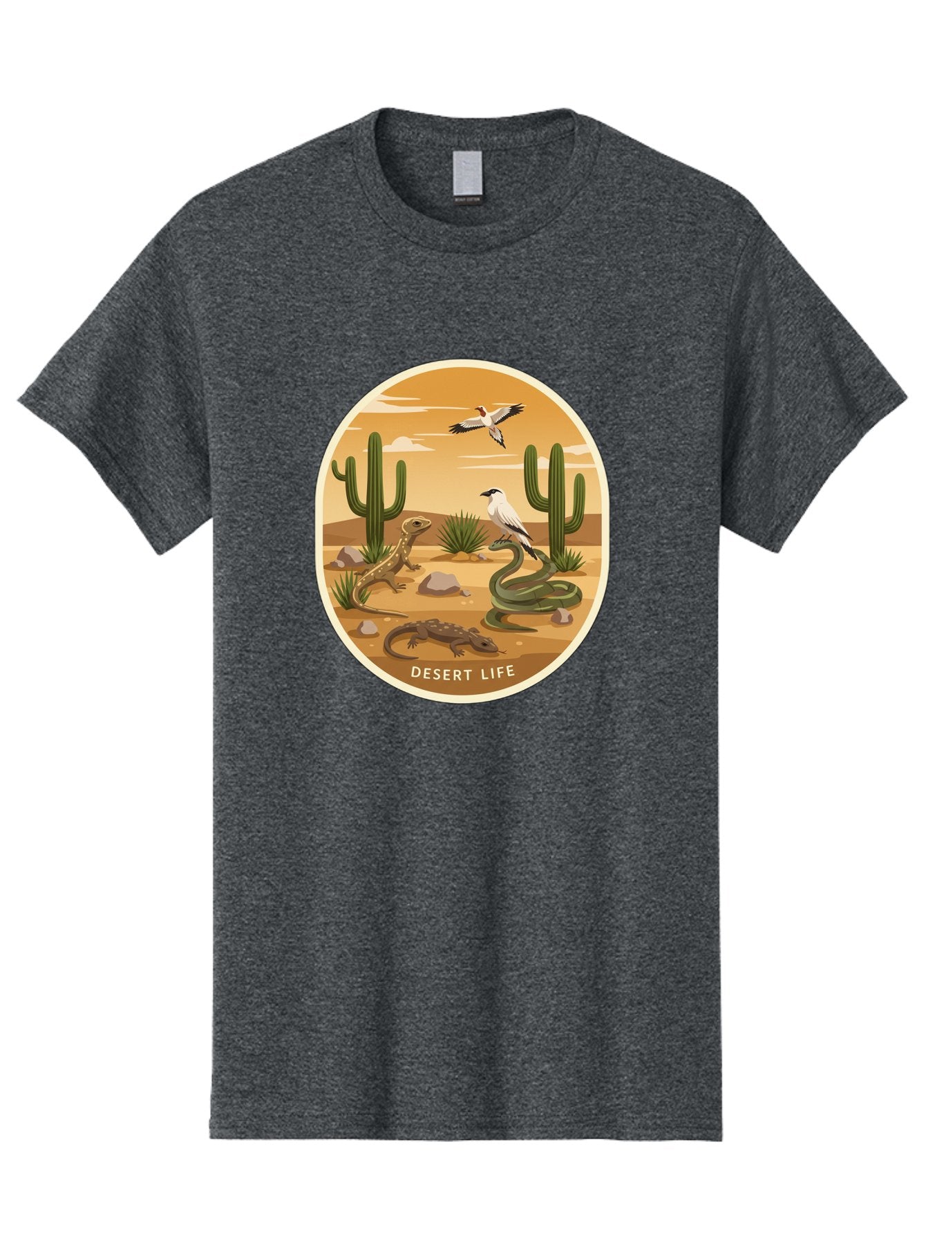 Desert-Life-4 Men'S Graphic Tee, 100% Cotton, Comfortable Casual Summer Wear, Machine Washable, Desert Wildlife, Cacti, Lizards, Snakes, Birds, Desert Scenery, Wildlife Habitat, Arid Landscape, Nature Illustration, Outdoor Wildlife, Bac990 11