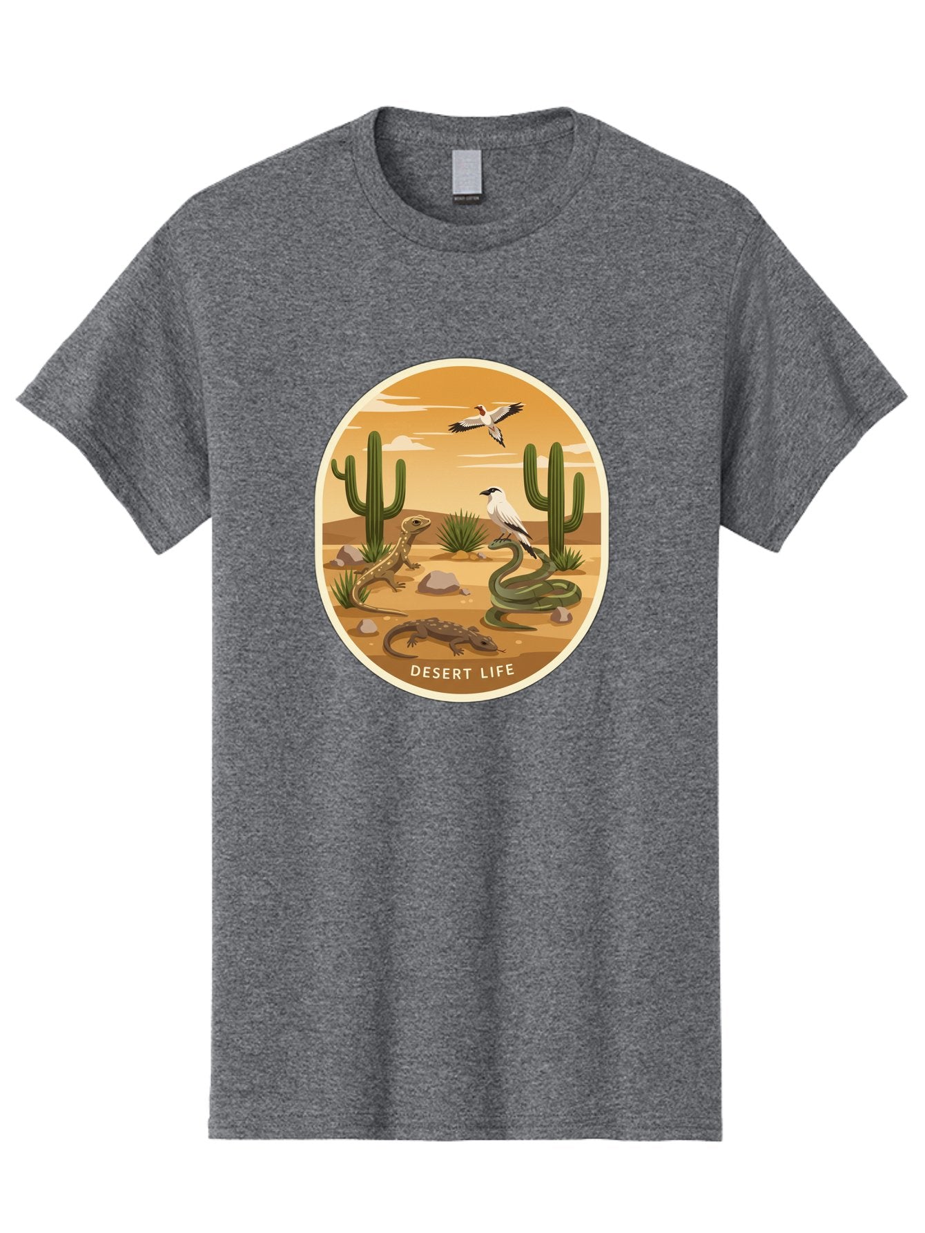Desert-Life-4 Men'S Graphic Tee, 100% Cotton, Comfortable Casual Summer Wear, Machine Washable, Desert Wildlife, Cacti, Lizards, Snakes, Birds, Desert Scenery, Wildlife Habitat, Arid Landscape, Nature Illustration, Outdoor Wildlife, Bac990 10