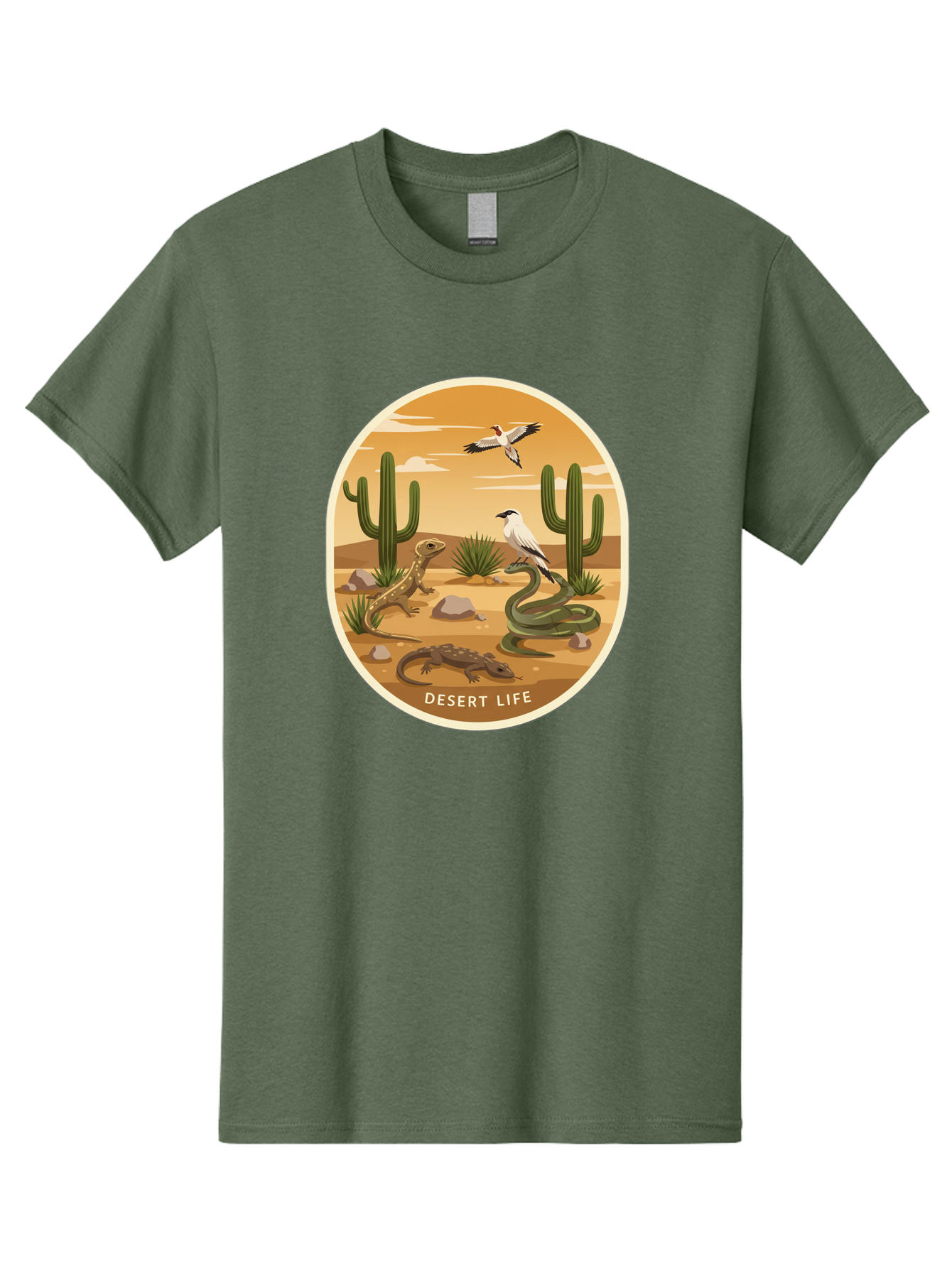 Desert-Life-4 Men'S Graphic Tee, 100% Cotton, Comfortable Casual Summer Wear, Machine Washable, Desert Wildlife, Cacti, Lizards, Snakes, Birds, Desert Scenery, Wildlife Habitat, Arid Landscape, Nature Illustration, Outdoor Wildlife, Bac990 13