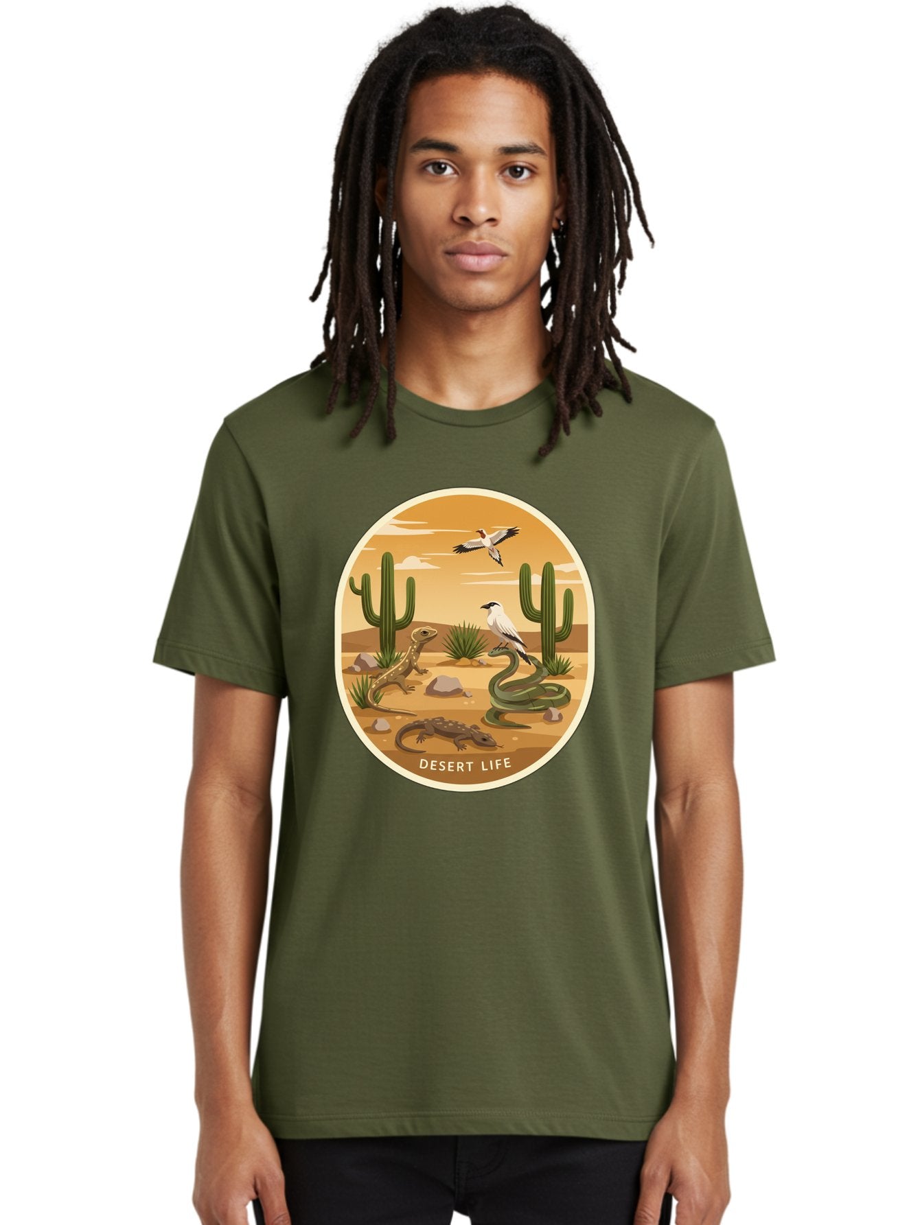 Desert-Life-4 Men'S Graphic Tee, 100% Cotton, Comfortable Casual Summer Wear, Machine Washable, Desert Wildlife, Cacti, Lizards, Snakes, Birds, Desert Scenery, Wildlife Habitat, Arid Landscape, Nature Illustration, Outdoor Wildlife, Bac990 16