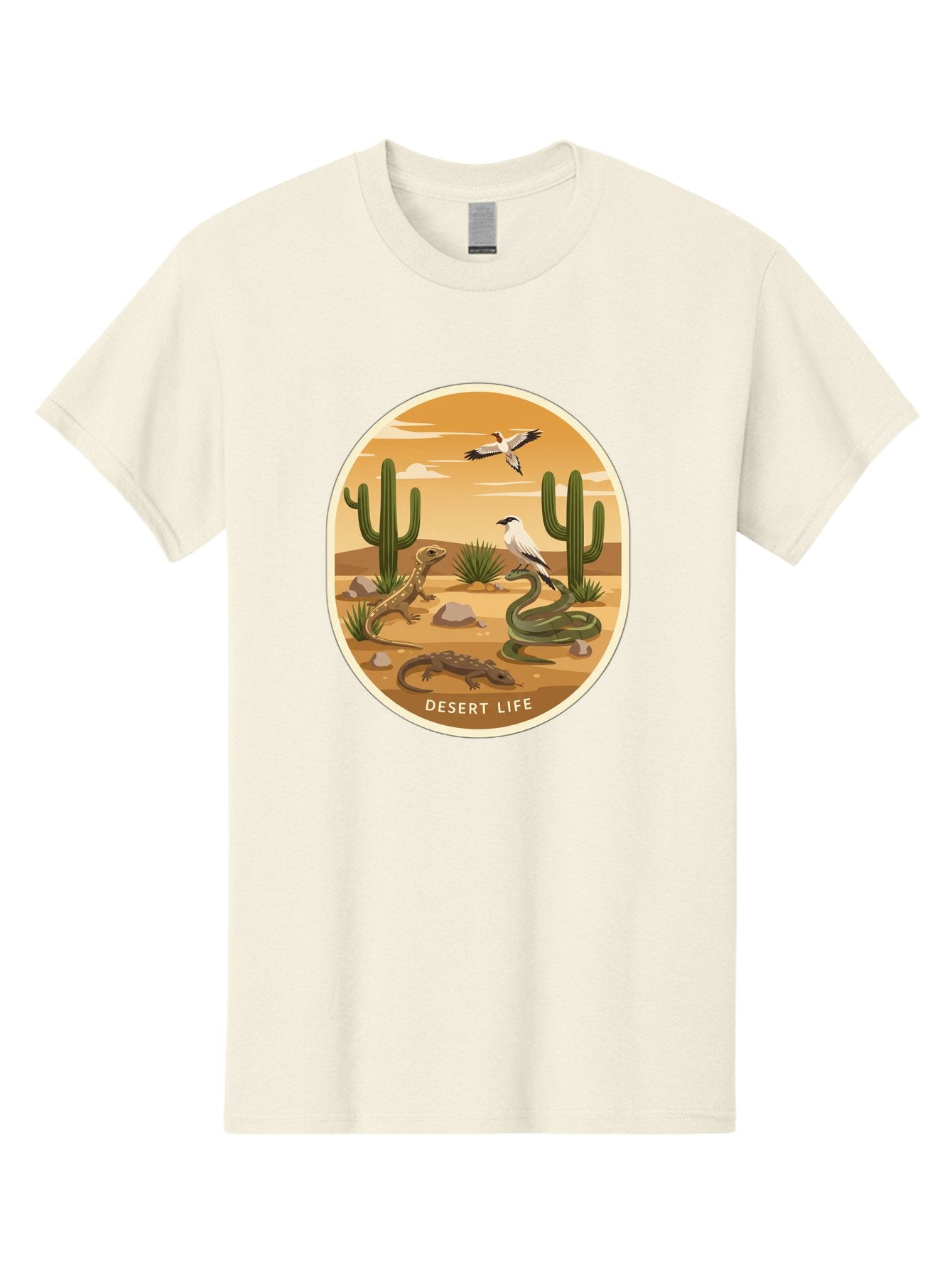Desert-Life-4 Men'S Graphic Tee, 100% Cotton, Comfortable Casual Summer Wear, Machine Washable, Desert Wildlife, Cacti, Lizards, Snakes, Birds, Desert Scenery, Wildlife Habitat, Arid Landscape, Nature Illustration, Outdoor Wildlife, Bac990 15