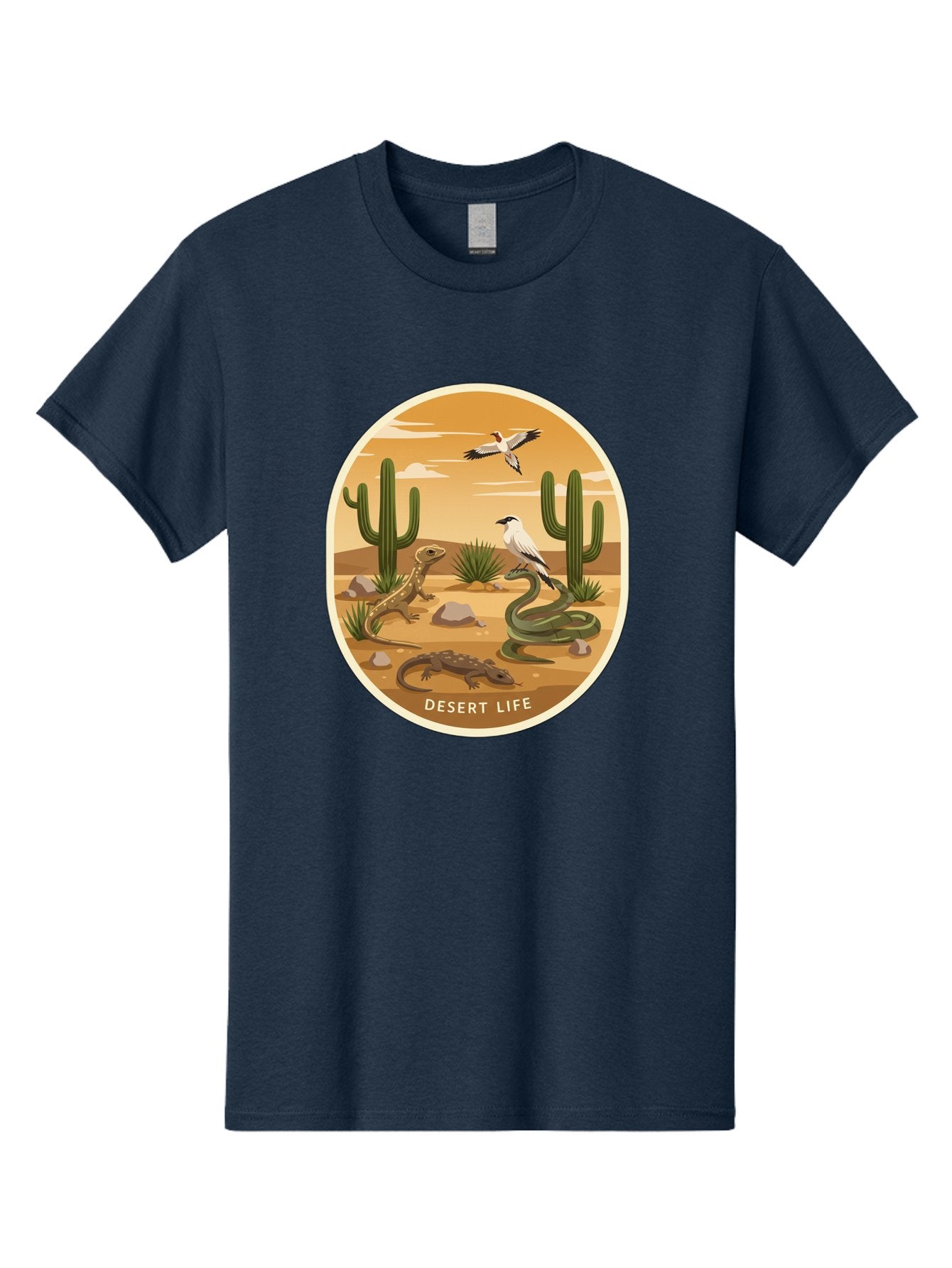 Desert-Life-4 Men'S Graphic Tee, 100% Cotton, Comfortable Casual Summer Wear, Machine Washable, Desert Wildlife, Cacti, Lizards, Snakes, Birds, Desert Scenery, Wildlife Habitat, Arid Landscape, Nature Illustration, Outdoor Wildlife, Bac990 9