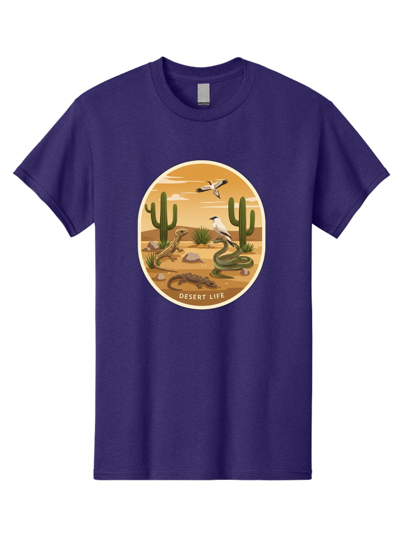 Desert-Life-4 Men'S Graphic Tee, 100% Cotton, Comfortable Casual Summer Wear, Machine Washable, Desert Wildlife, Cacti, Lizards, Snakes, Birds, Desert Scenery, Wildlife Habitat, Arid Landscape, Nature Illustration, Outdoor Wildlife, Bac990 14