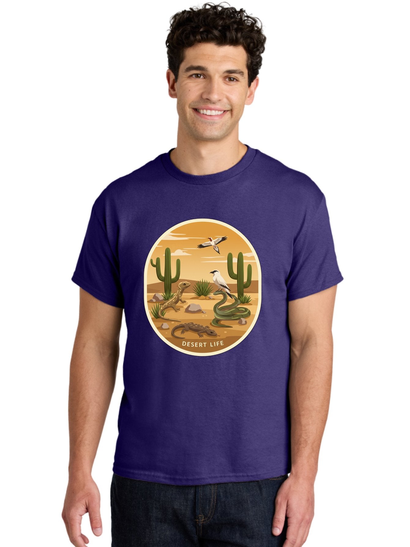 Desert-Life-4 Men'S Graphic Tee, 100% Cotton, Comfortable Casual Summer Wear, Machine Washable, Desert Wildlife, Cacti, Lizards, Snakes, Birds, Desert Scenery, Wildlife Habitat, Arid Landscape, Nature Illustration, Outdoor Wildlife, Bac990 29