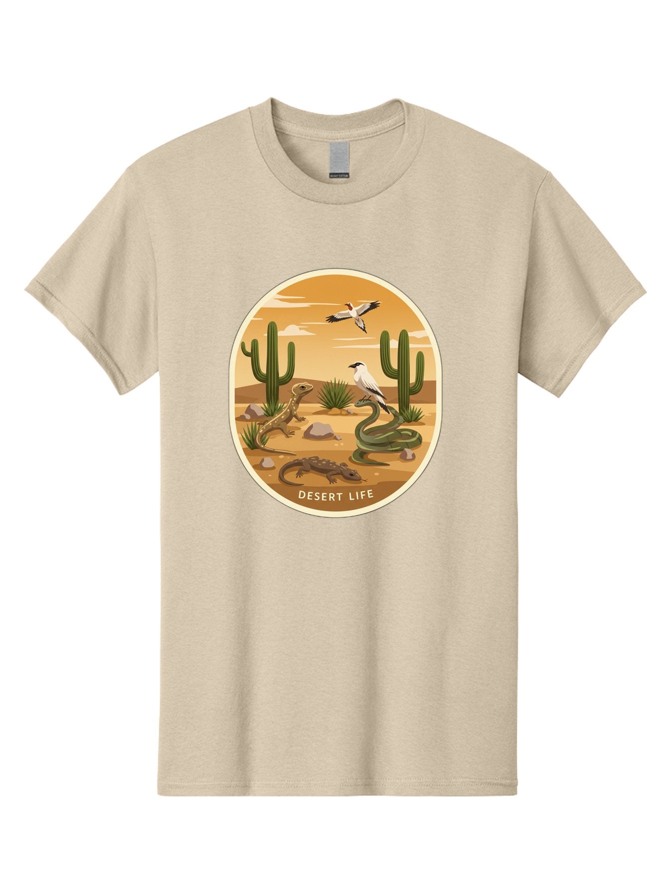 Desert-Life-4 Men'S Graphic Tee, 100% Cotton, Comfortable Casual Summer Wear, Machine Washable, Desert Wildlife, Cacti, Lizards, Snakes, Birds, Desert Scenery, Wildlife Habitat, Arid Landscape, Nature Illustration, Outdoor Wildlife, Bac990 12