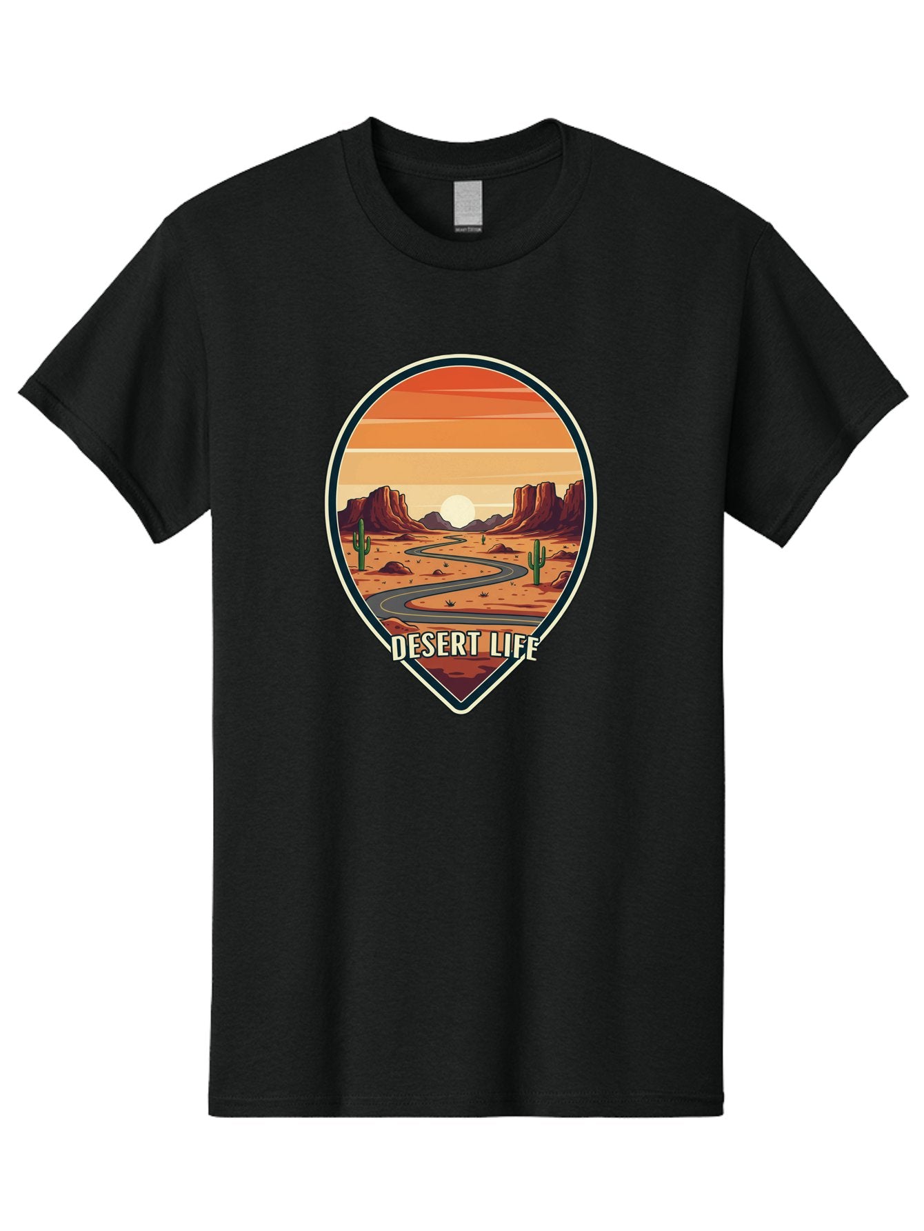 Desert-Life-5 Men'S Graphic Tee, 100% Cotton, Comfortable Casual Summer Wear, Machine Washable, Desert Landscape, Winding Road, Rocky Cliffs, Cacti, Orange Sunset, Desert Scenery, Outdoor Adventure, Travel Inspiration, Serene Atmosphere, Bac991 12