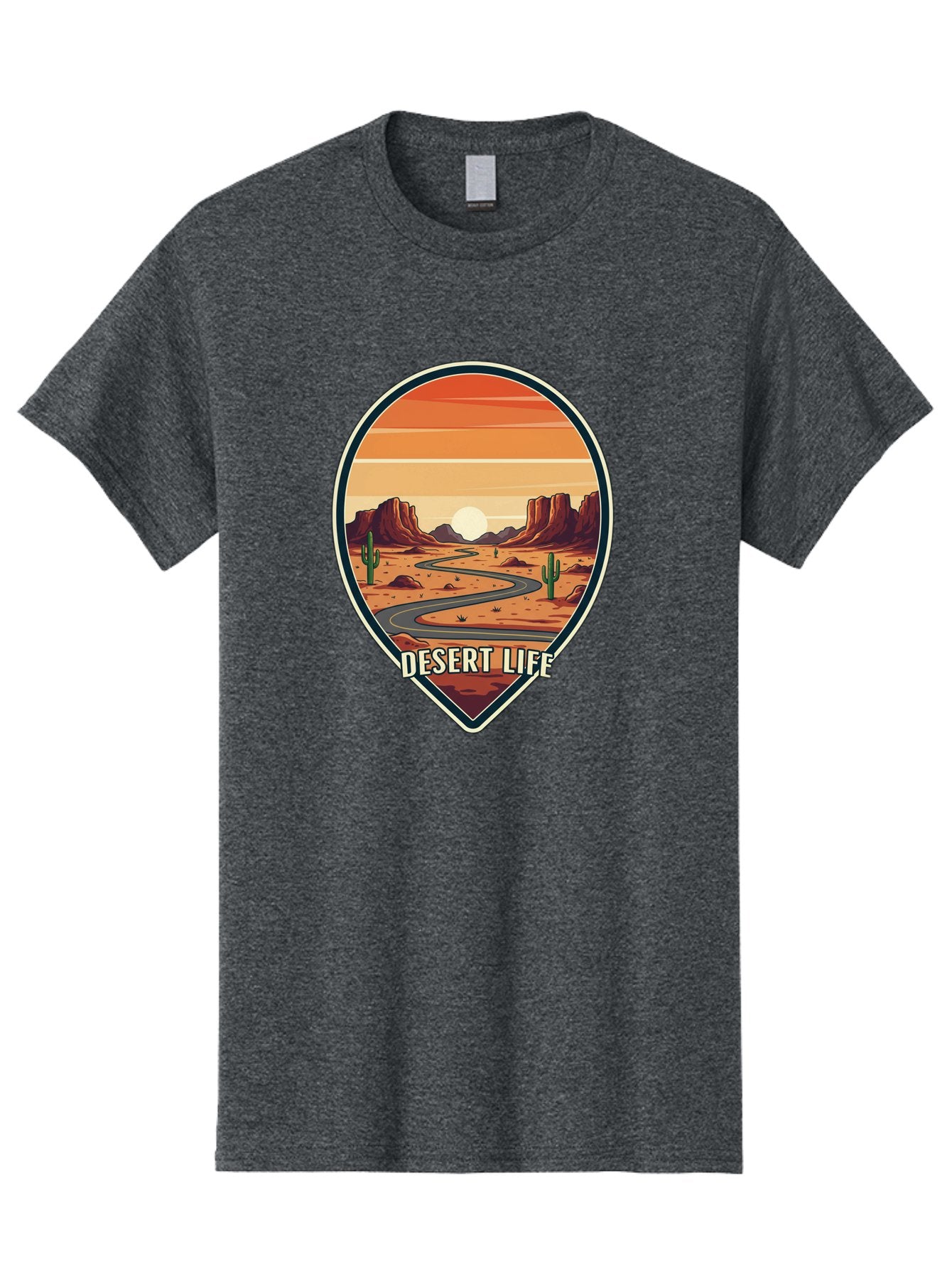 Desert-Life-5 Men'S Graphic Tee, 100% Cotton, Comfortable Casual Summer Wear, Machine Washable, Desert Landscape, Winding Road, Rocky Cliffs, Cacti, Orange Sunset, Desert Scenery, Outdoor Adventure, Travel Inspiration, Serene Atmosphere, Bac991 7