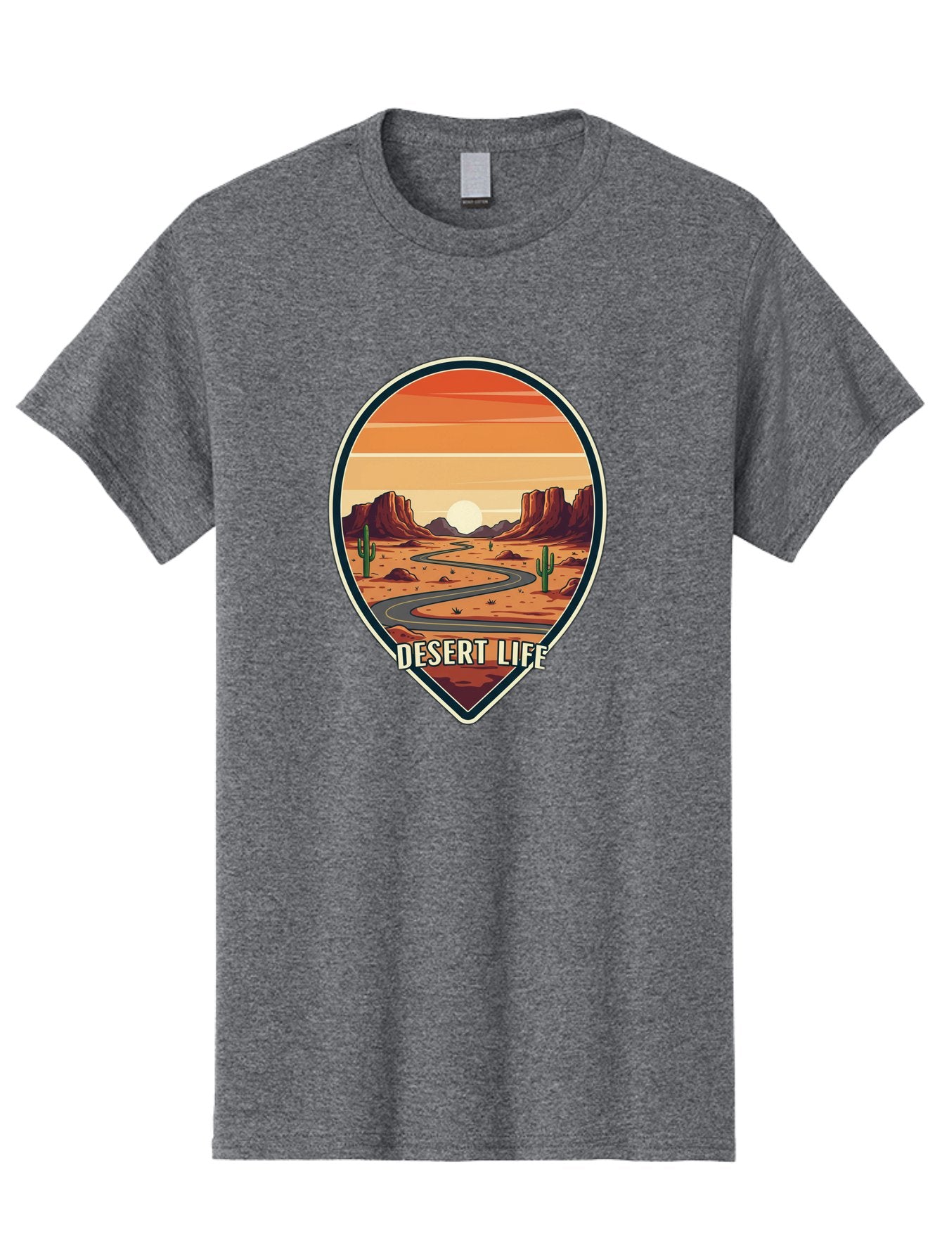 Desert-Life-5 Men'S Graphic Tee, 100% Cotton, Comfortable Casual Summer Wear, Machine Washable, Desert Landscape, Winding Road, Rocky Cliffs, Cacti, Orange Sunset, Desert Scenery, Outdoor Adventure, Travel Inspiration, Serene Atmosphere, Bac991 3