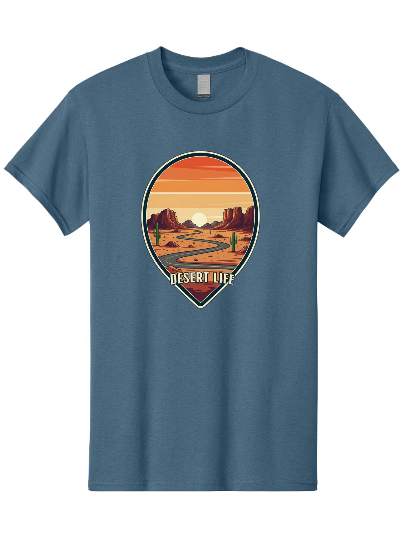 Desert-Life-5 Men'S Graphic Tee, 100% Cotton, Comfortable Casual Summer Wear, Machine Washable, Desert Landscape, Winding Road, Rocky Cliffs, Cacti, Orange Sunset, Desert Scenery, Outdoor Adventure, Travel Inspiration, Serene Atmosphere, Bac991 10