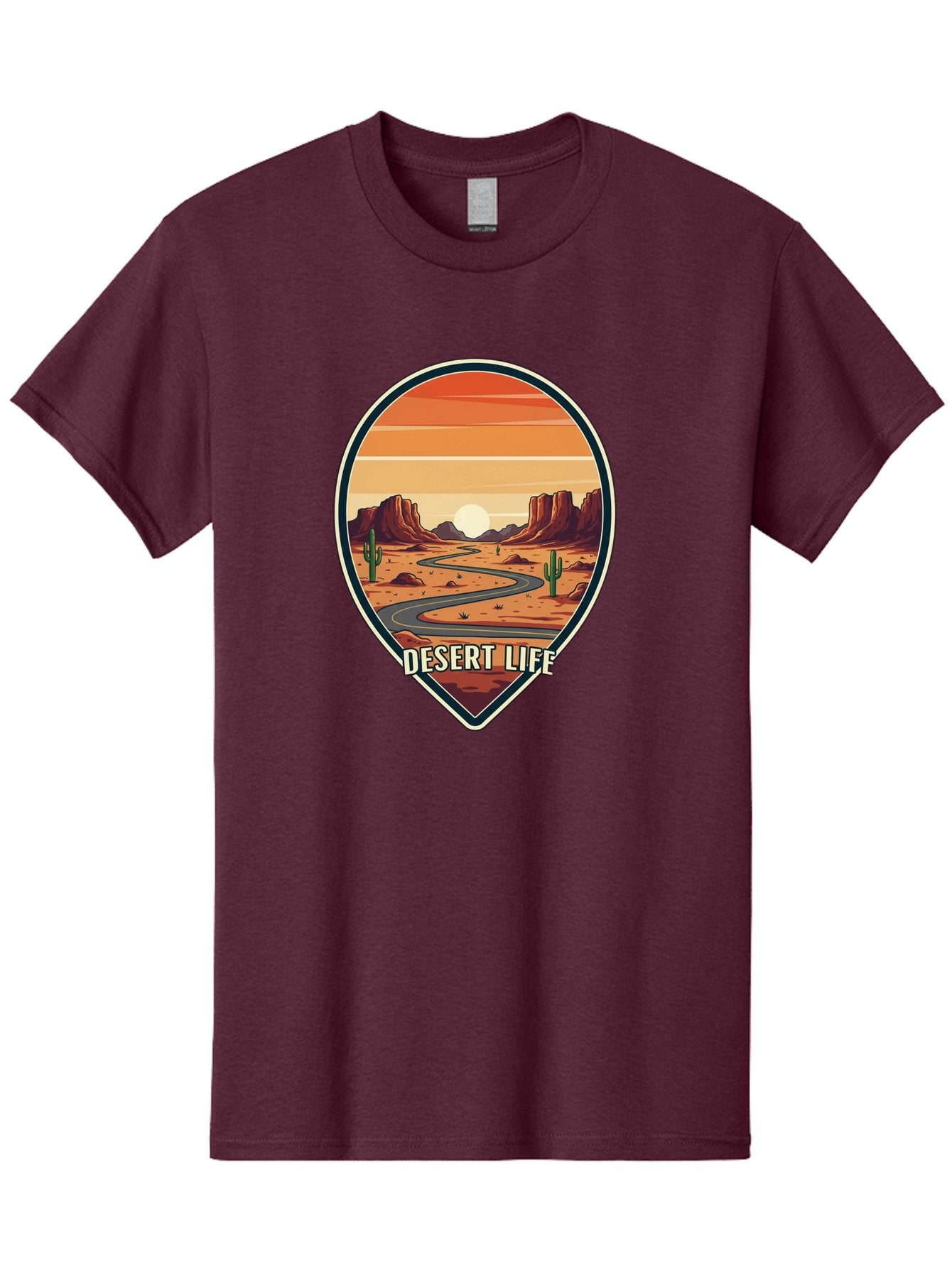 Desert-Life-5 Men'S Graphic Tee, 100% Cotton, Comfortable Casual Summer Wear, Machine Washable, Desert Landscape, Winding Road, Rocky Cliffs, Cacti, Orange Sunset, Desert Scenery, Outdoor Adventure, Travel Inspiration, Serene Atmosphere, Bac991 15