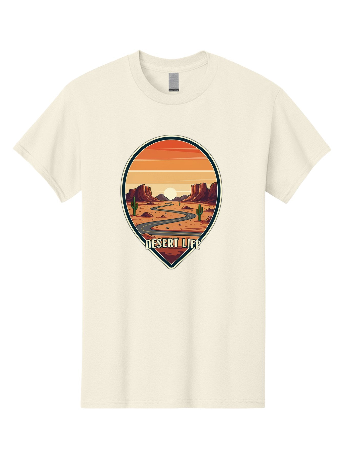 Desert-Life-5 Men'S Graphic Tee, 100% Cotton, Comfortable Casual Summer Wear, Machine Washable, Desert Landscape, Winding Road, Rocky Cliffs, Cacti, Orange Sunset, Desert Scenery, Outdoor Adventure, Travel Inspiration, Serene Atmosphere, Bac991 6