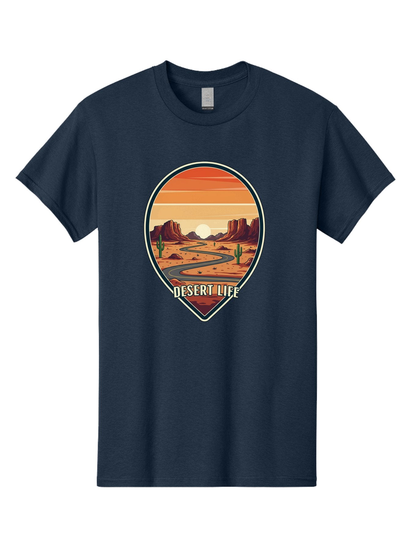 Desert-Life-5 Men'S Graphic Tee, 100% Cotton, Comfortable Casual Summer Wear, Machine Washable, Desert Landscape, Winding Road, Rocky Cliffs, Cacti, Orange Sunset, Desert Scenery, Outdoor Adventure, Travel Inspiration, Serene Atmosphere, Bac991 14