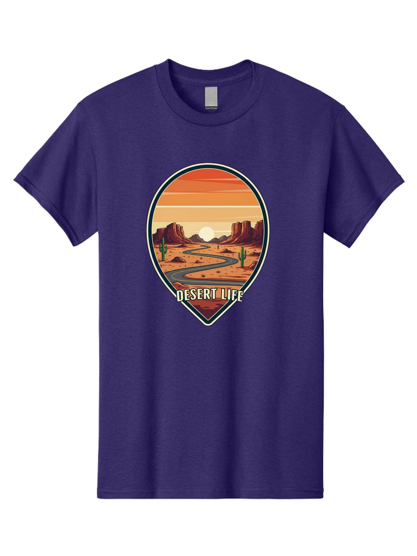 Desert-Life-5 Men'S Graphic Tee, 100% Cotton, Comfortable Casual Summer Wear, Machine Washable, Desert Landscape, Winding Road, Rocky Cliffs, Cacti, Orange Sunset, Desert Scenery, Outdoor Adventure, Travel Inspiration, Serene Atmosphere, Bac991 8