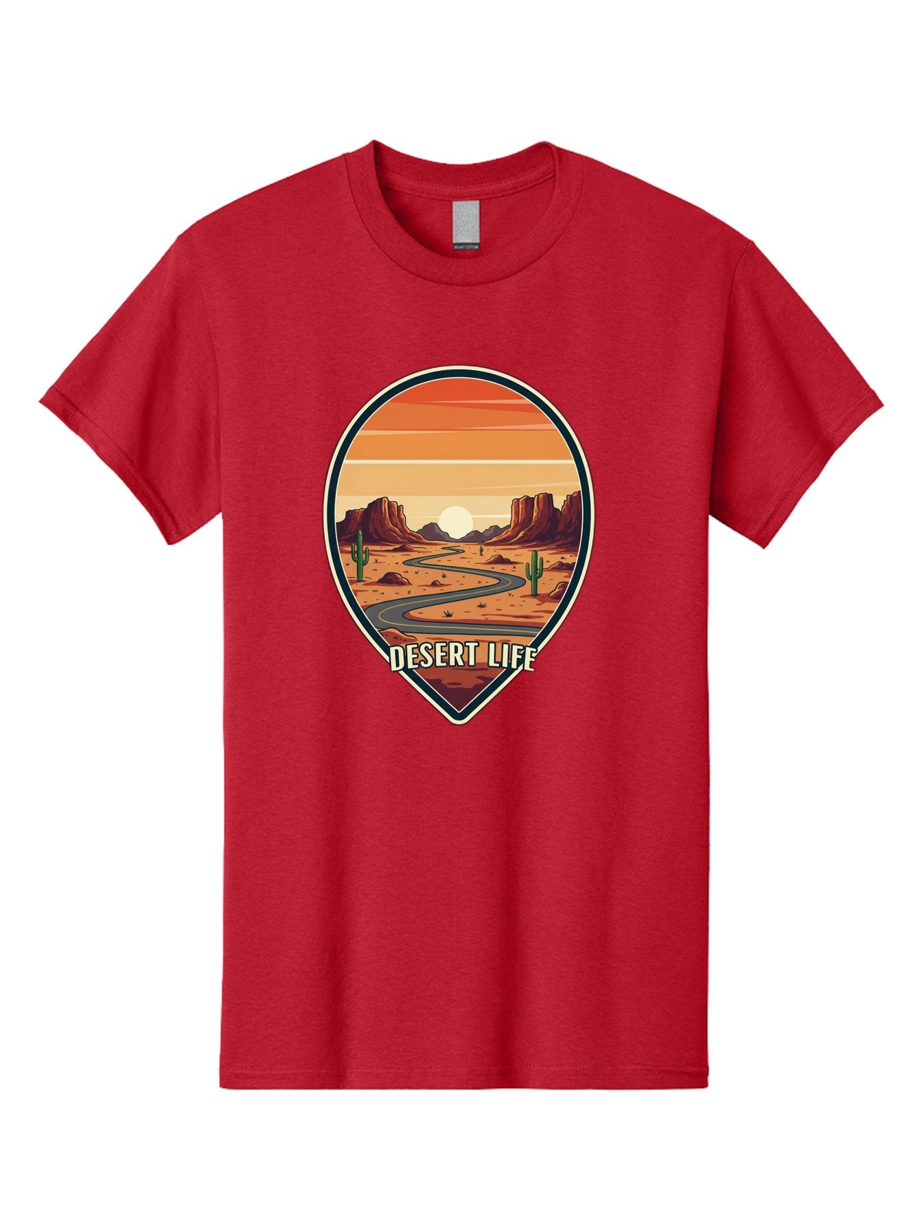 Desert-Life-5 Men'S Graphic Tee, 100% Cotton, Comfortable Casual Summer Wear, Machine Washable, Desert Landscape, Winding Road, Rocky Cliffs, Cacti, Orange Sunset, Desert Scenery, Outdoor Adventure, Travel Inspiration, Serene Atmosphere, Bac991 11