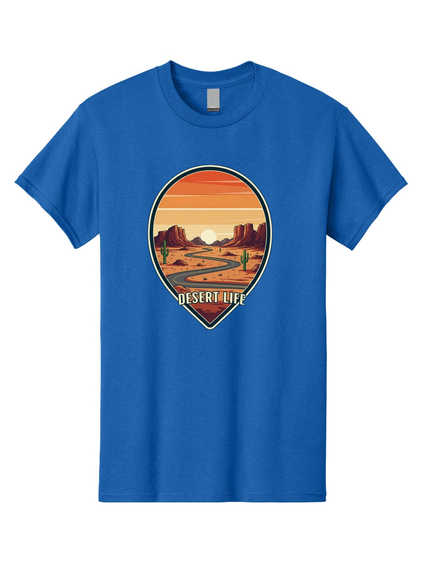 Desert-Life-5 Men'S Graphic Tee, 100% Cotton, Comfortable Casual Summer Wear, Machine Washable, Desert Landscape, Winding Road, Rocky Cliffs, Cacti, Orange Sunset, Desert Scenery, Outdoor Adventure, Travel Inspiration, Serene Atmosphere, Bac991 4